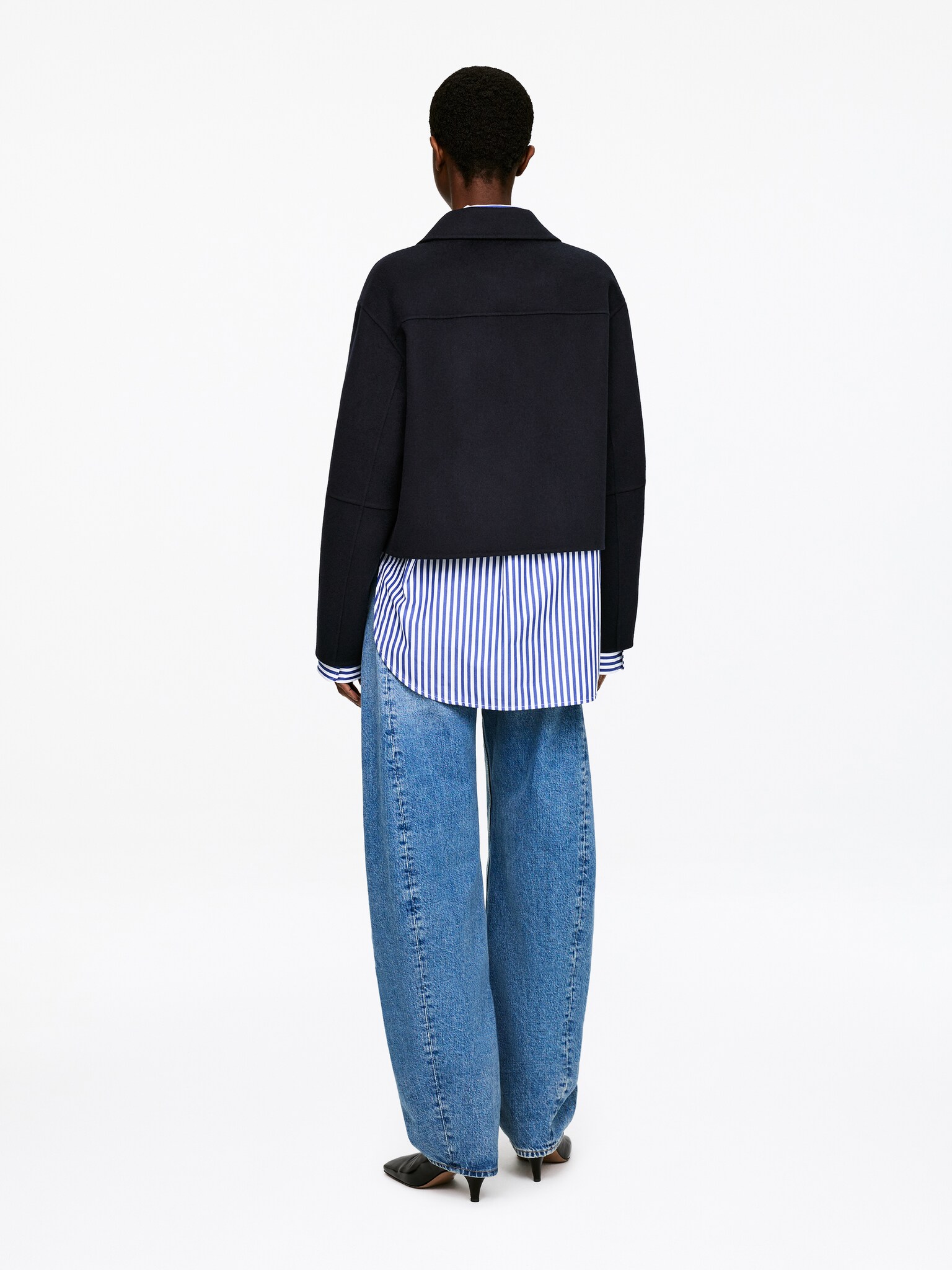 Overshirt i dobbeltsidet uldblend - Mørkeblå/Mørkebrun/Grøn - 6