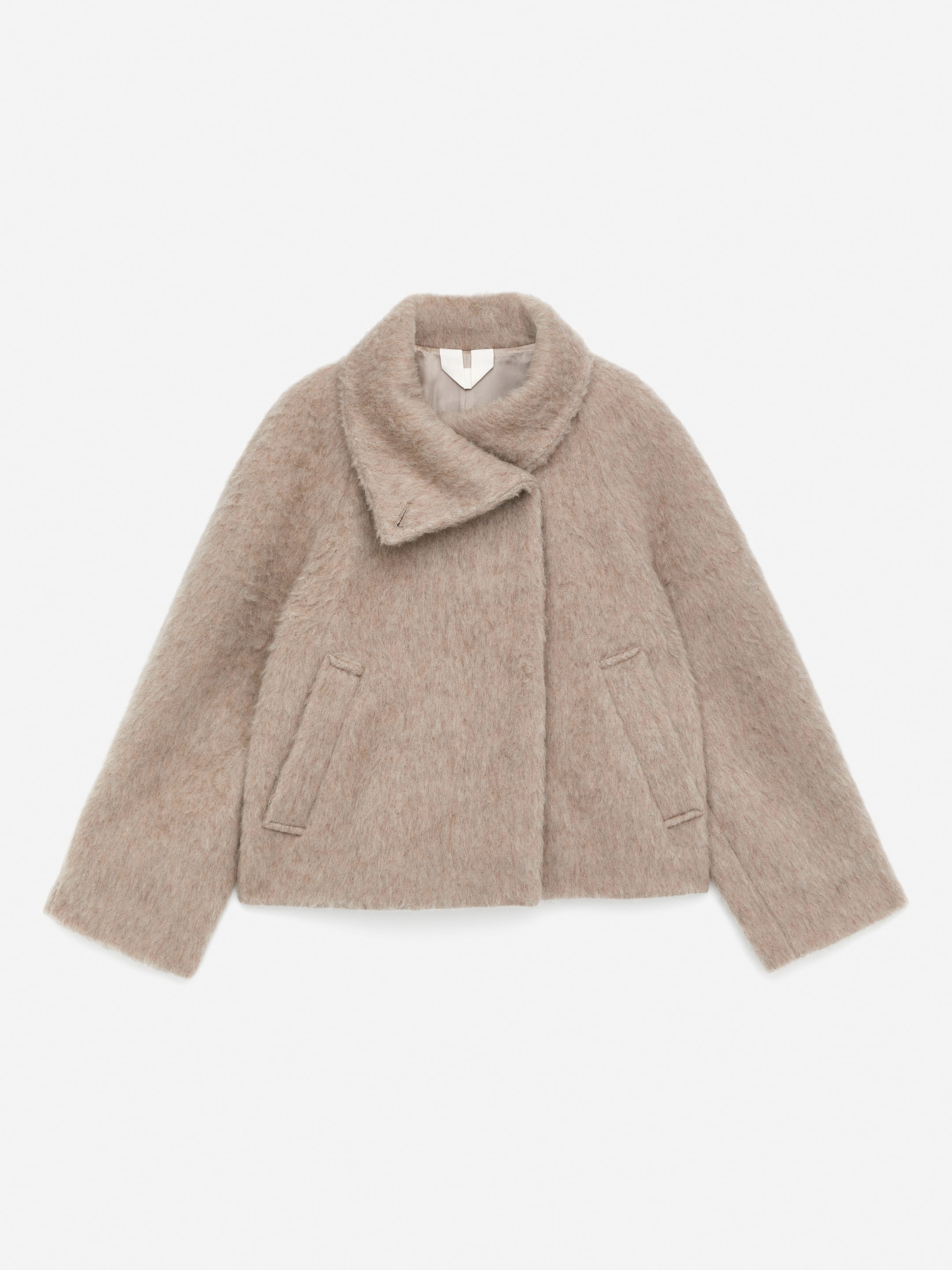 Giacca in misto lana e alpaca con collo a imbuto-#877F75-16717