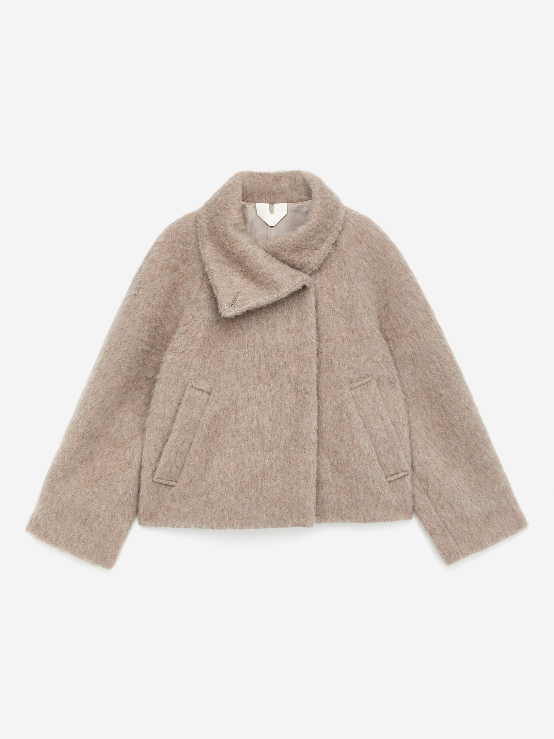 Funnel-Neck Wool-Alpaca Blend Jacket-#877F75-16717