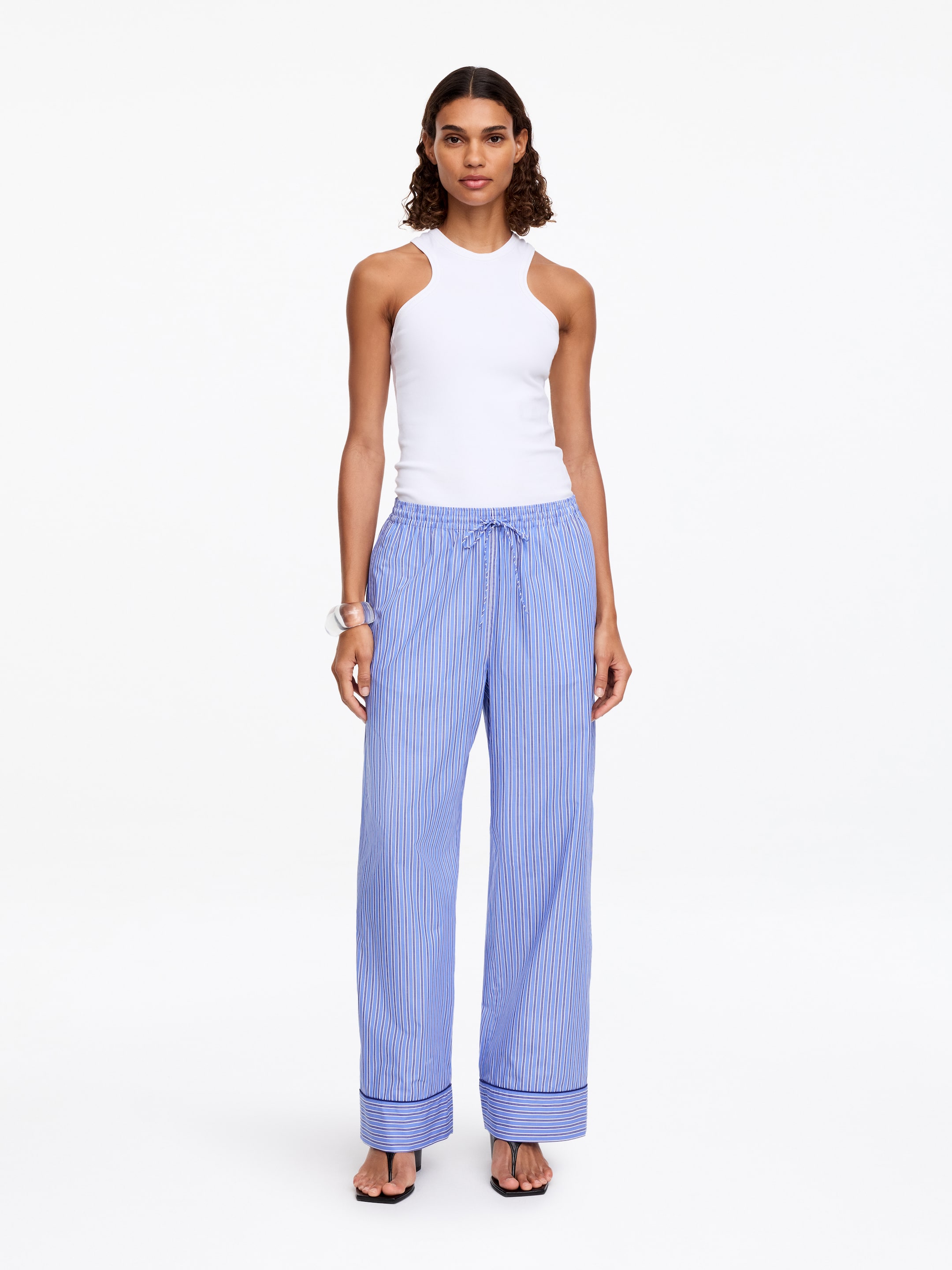 Striped Cotton Trousers-#3E7BB7-19238