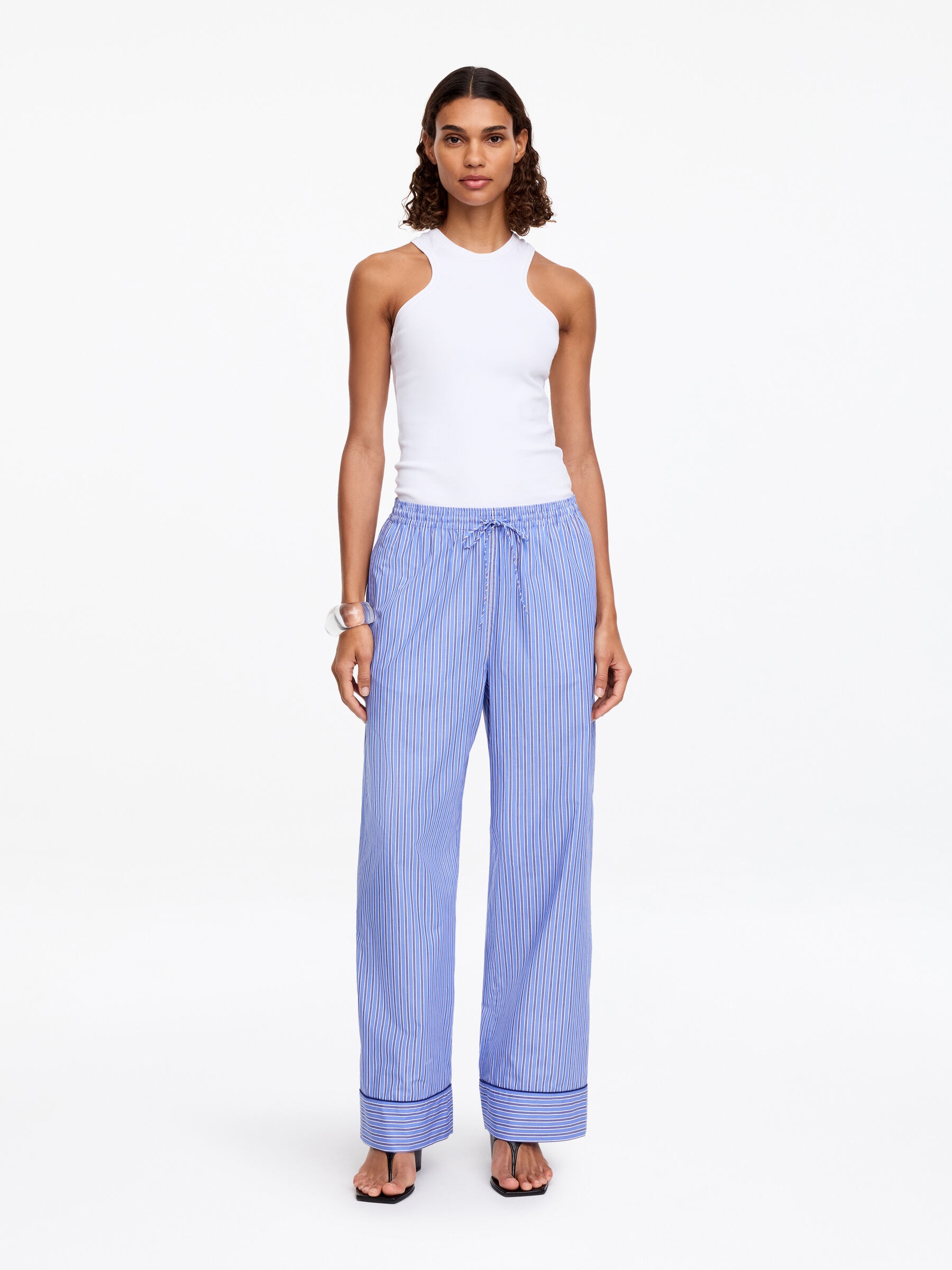 Striped Cotton Trousers-#3E7BB7-19238