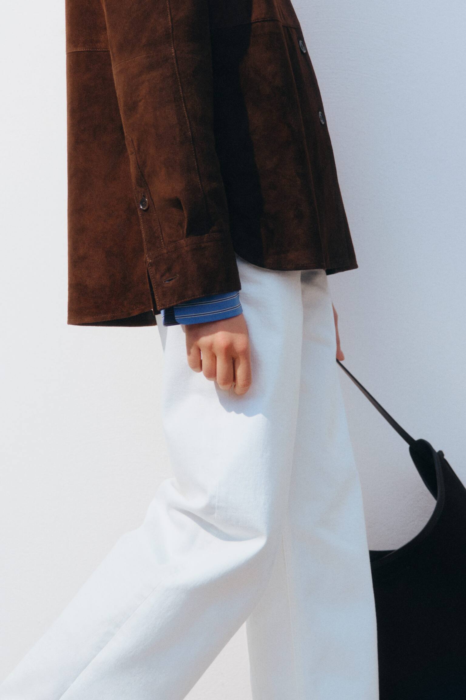 Τσάντα Ώμου Από Σπλιτ Σουέτ - Σκούρο Καφέ - 6