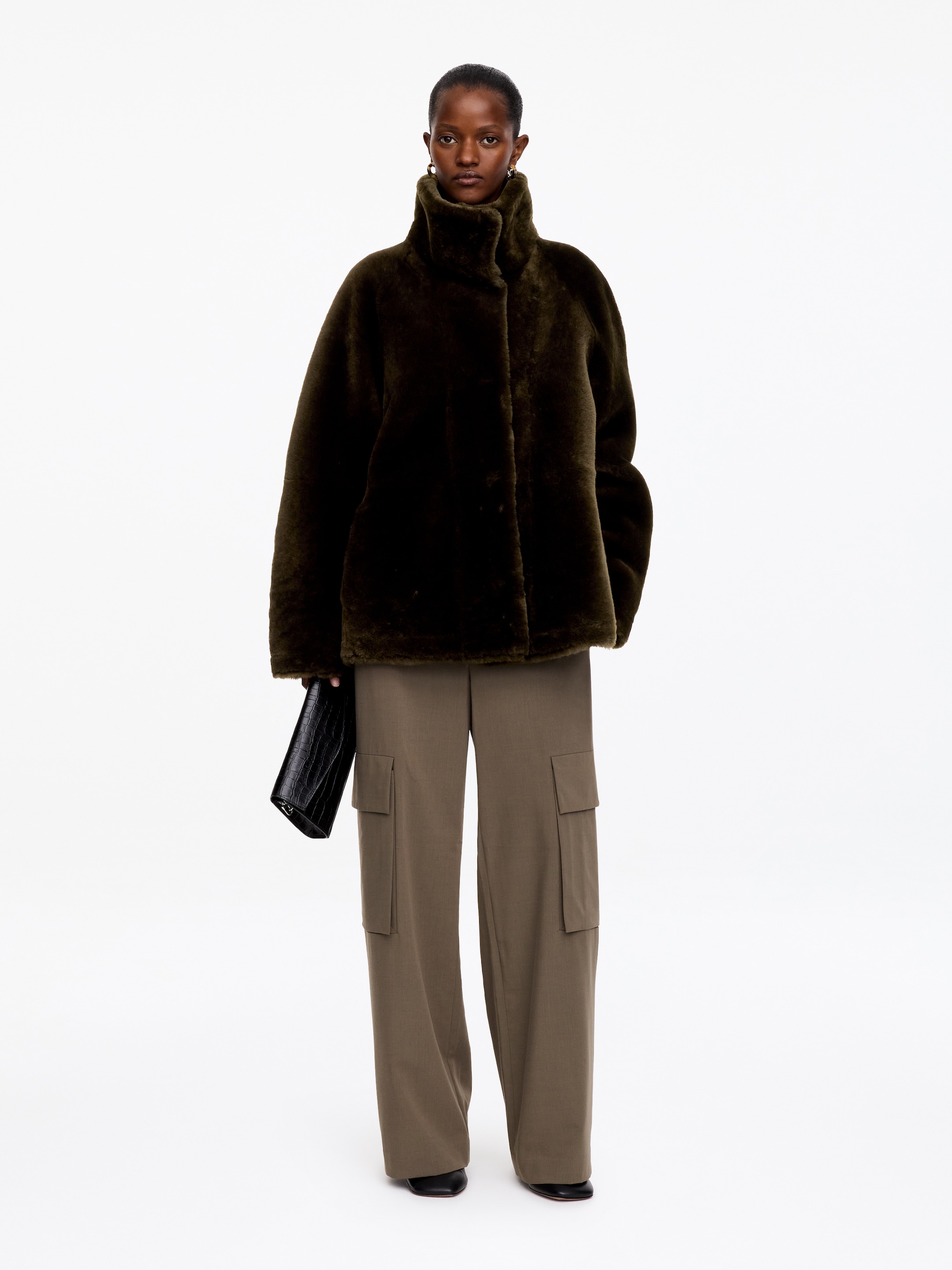 Cappotto in shearling dalla vestibilità rilassata-Green-20999