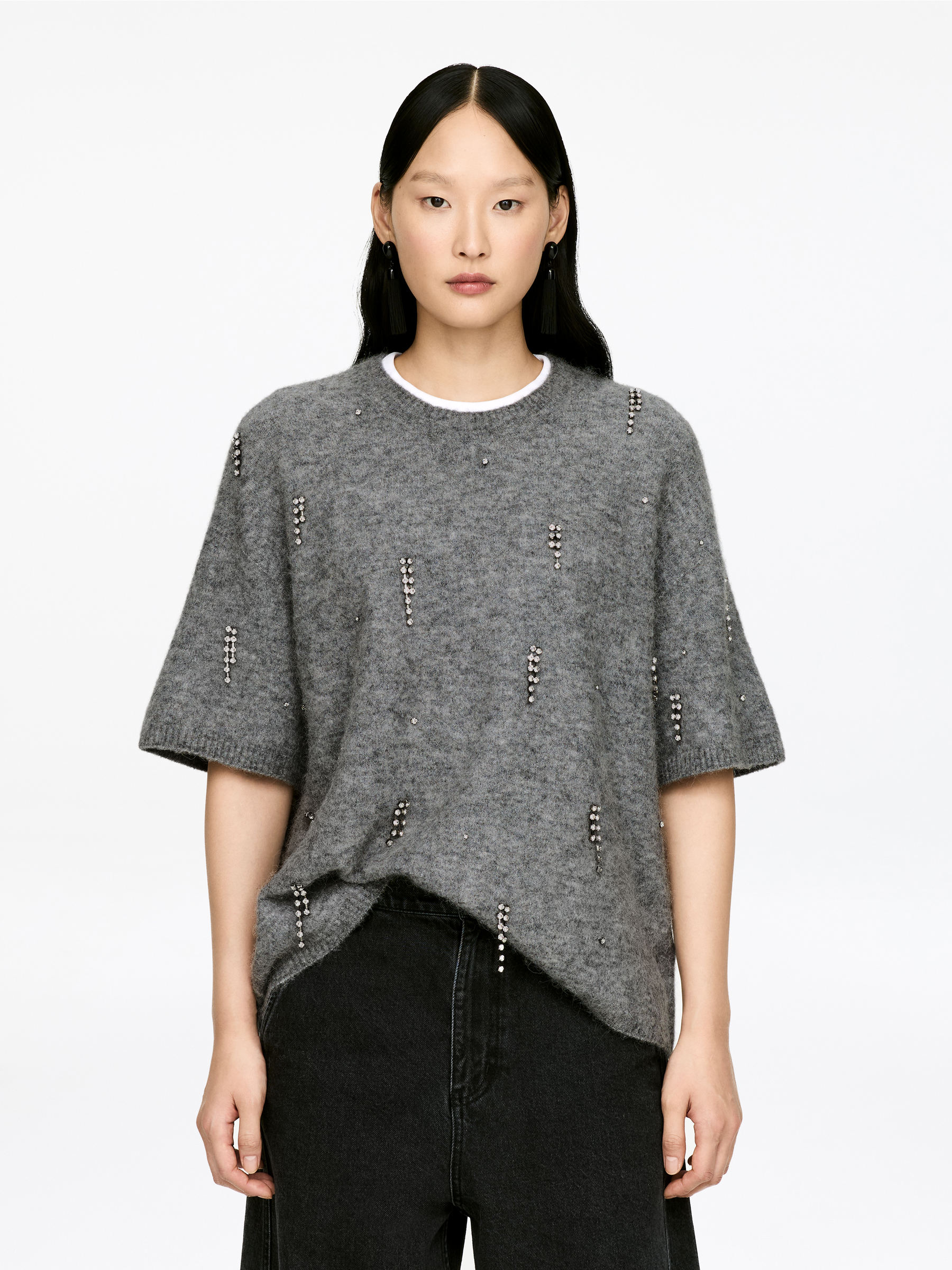 Embellished Knit Top-#8D8E91-17177