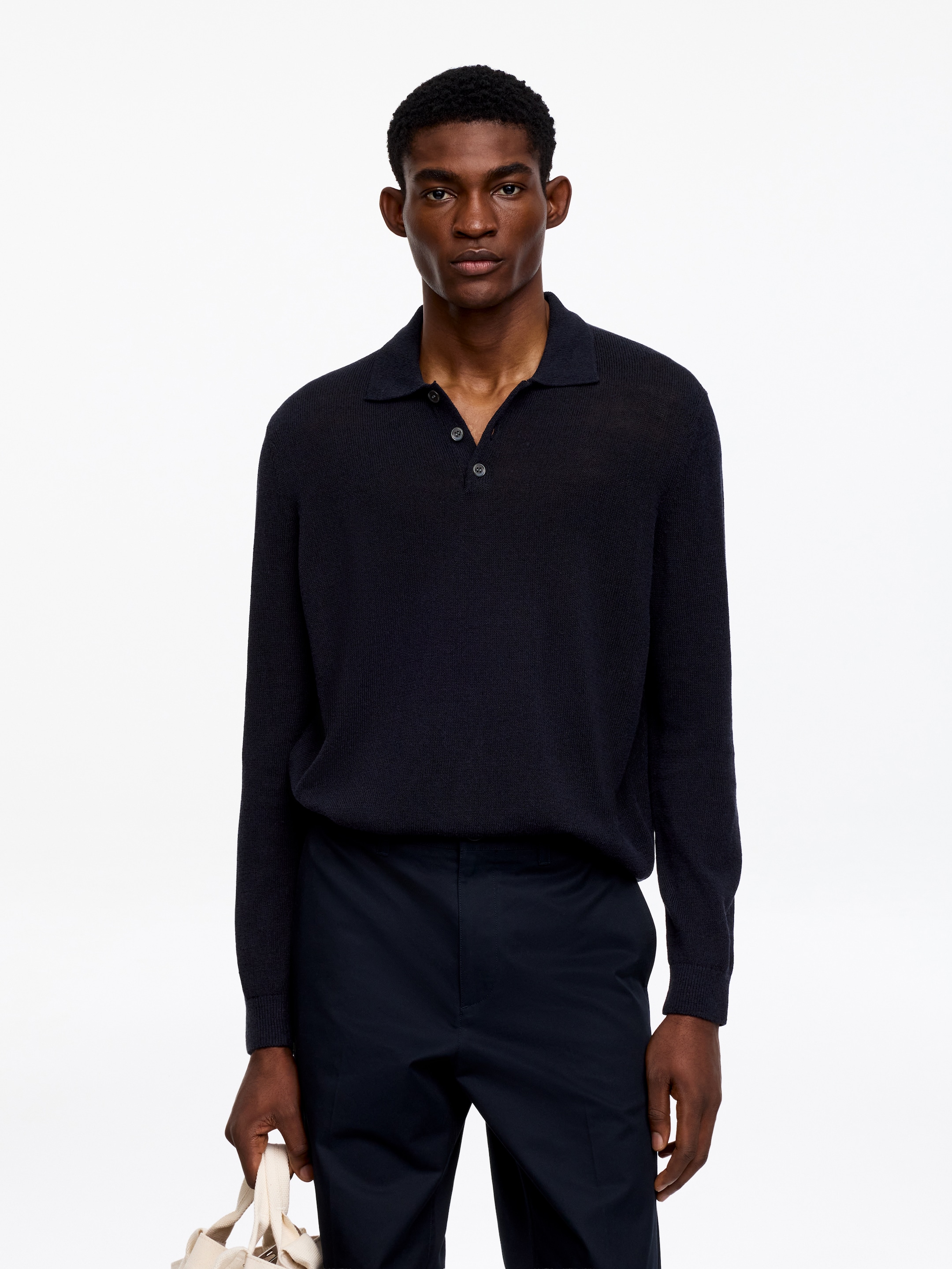 Linen Blend Polo Shirt-#272930-18549