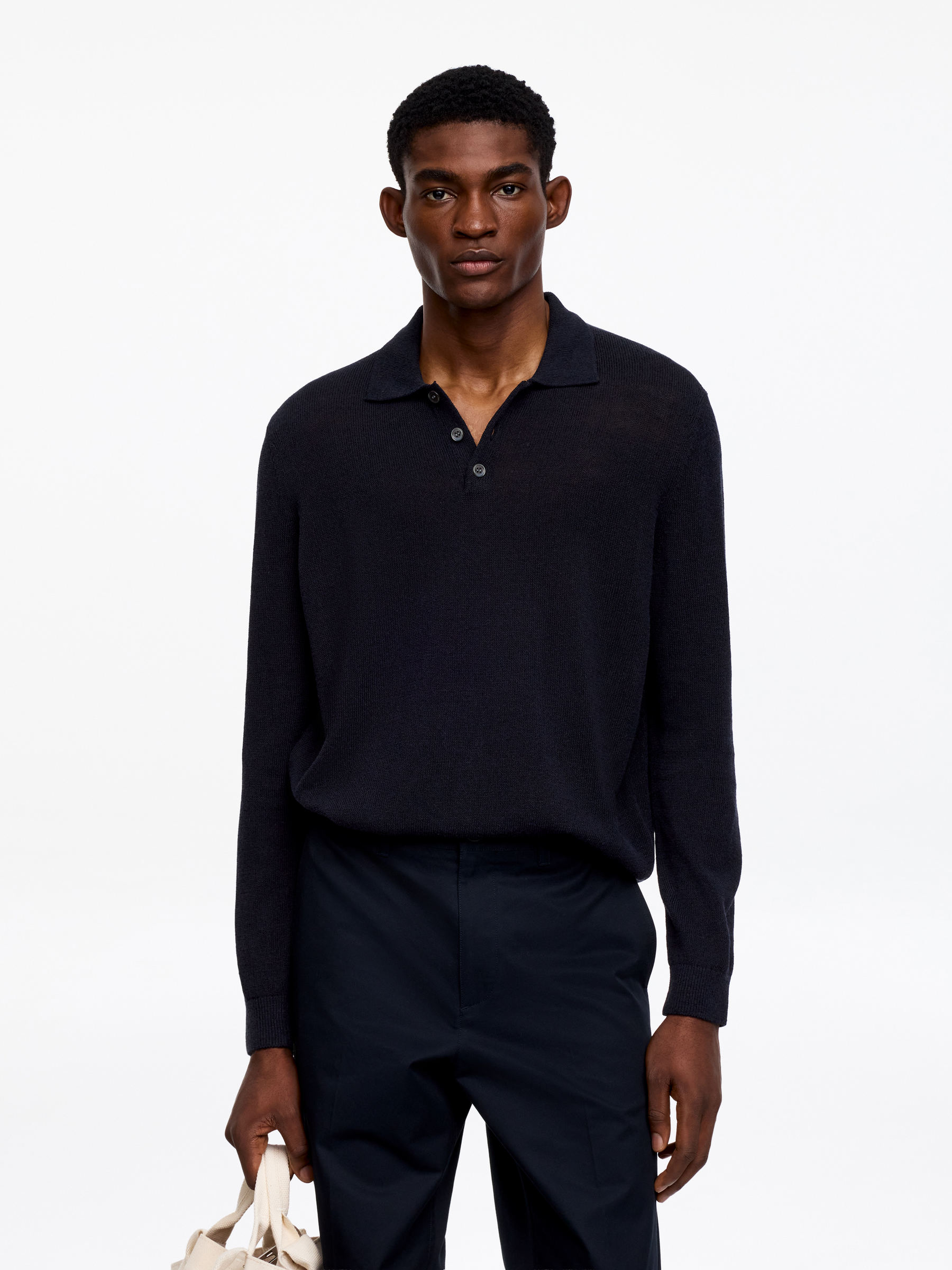 Linen Blend Polo Shirt-#272930-18549