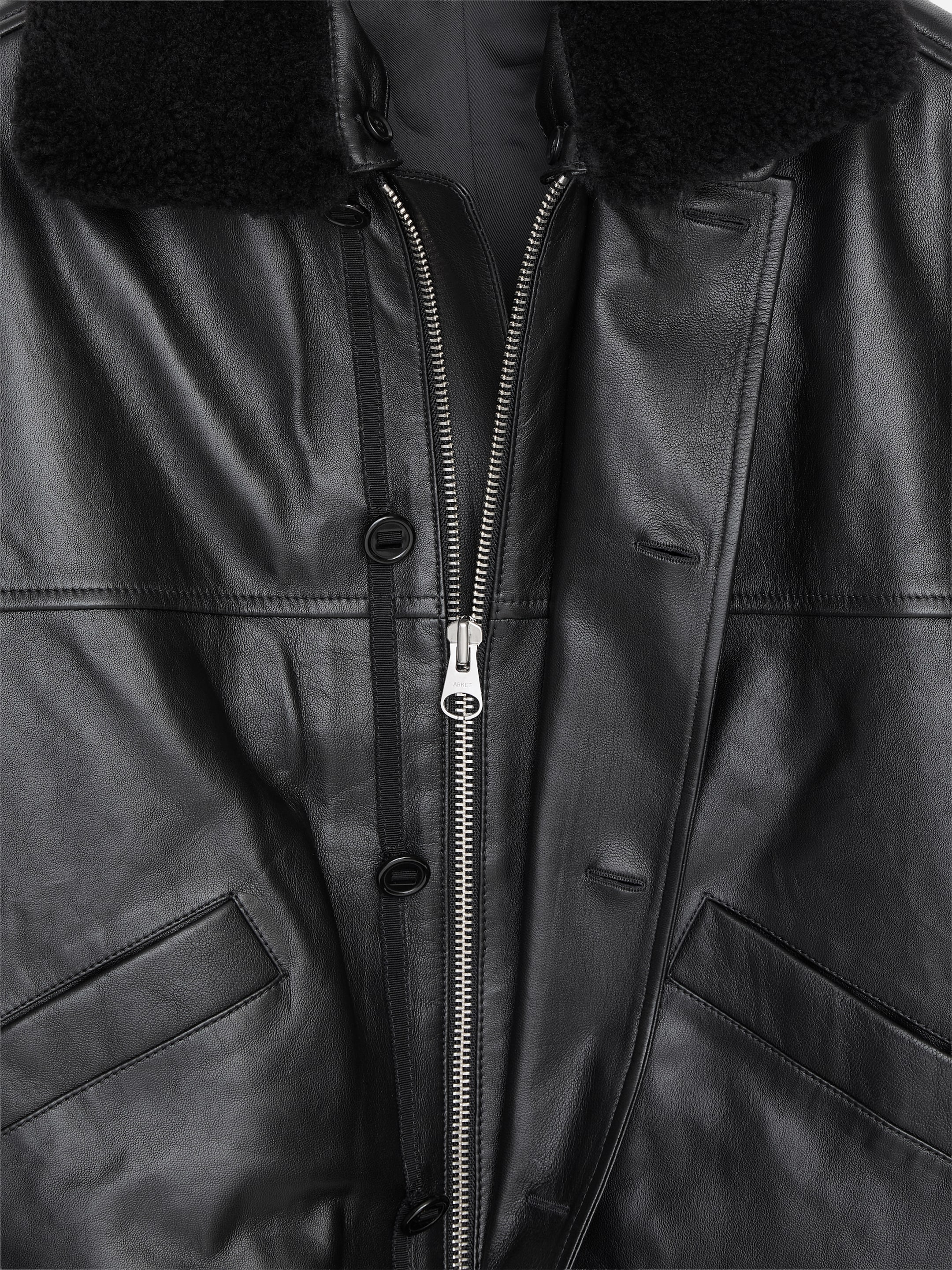 Leather Aviator Jacket - Black - Regular fit - men - StillMedia/DescriptiveDetail - 3
