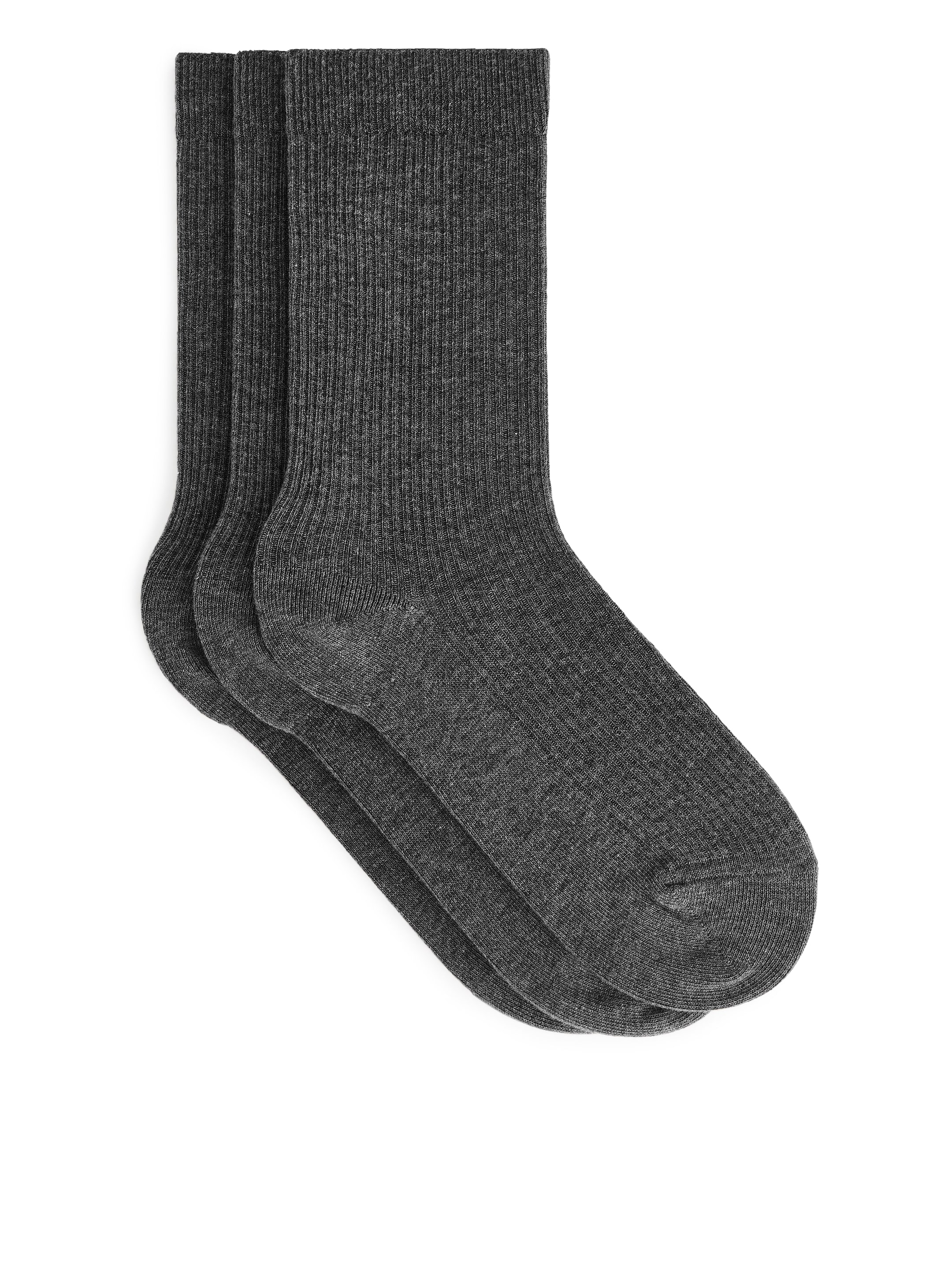 Ribbade bomullsstrumpor, 3-pack - Gråmelerad - Women - StillMedia/DescriptiveStillLife - 2