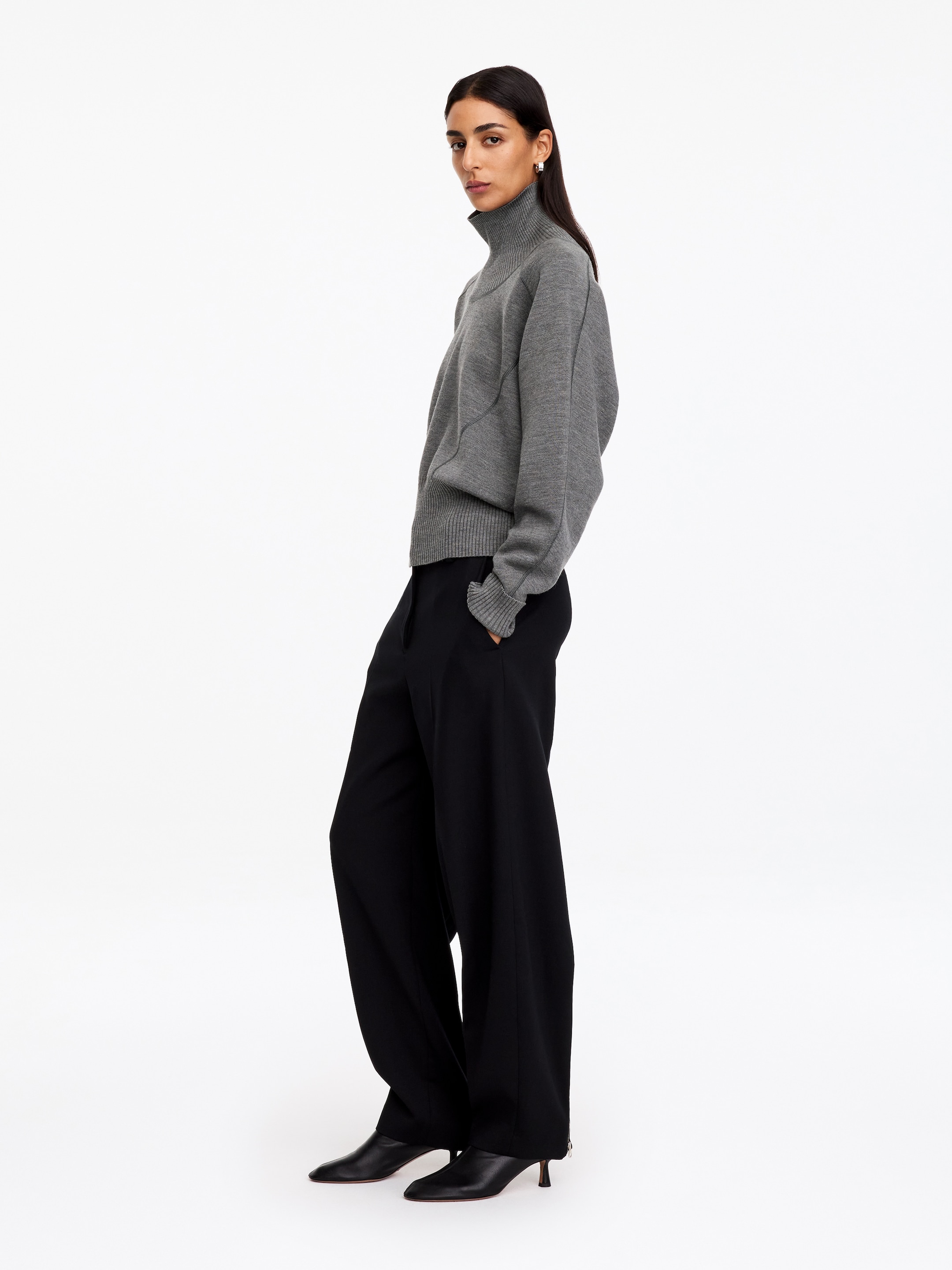 Pullover aus Merinowolle mit Stehkragen - Graumeliert - Loose Fit - women - StillMedia/Lookbook - 2