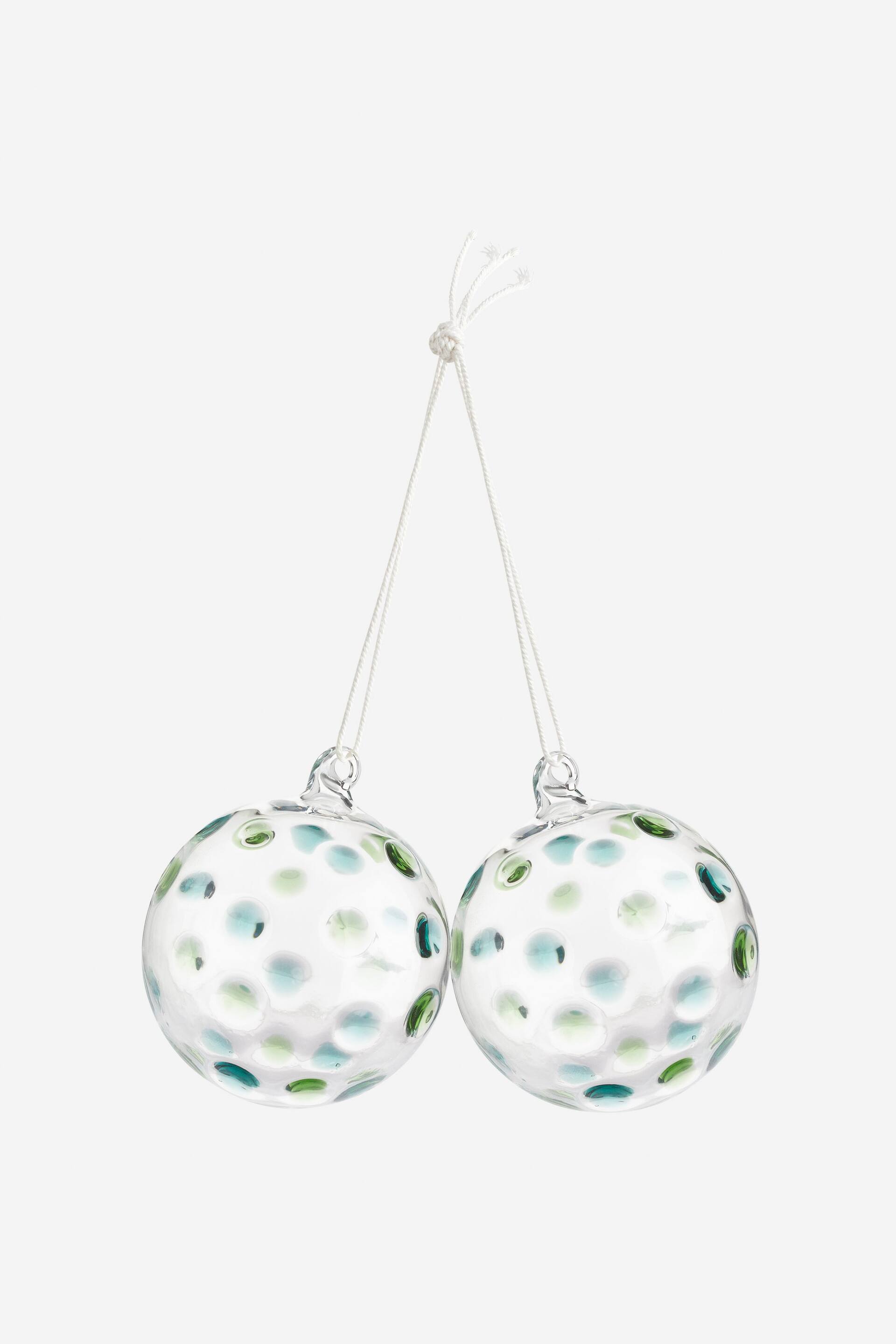 Größeres Bild ansehen: Gepunktete Glaskugeln im 2er-Set - Klarglas/grün - Home All | H&M DE 1