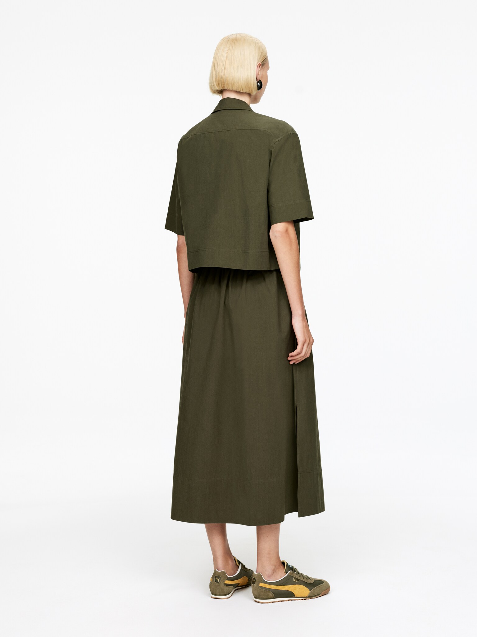 Chemise en coton à manches courtes - Vert kaki foncé/Noir/Blanc - 7