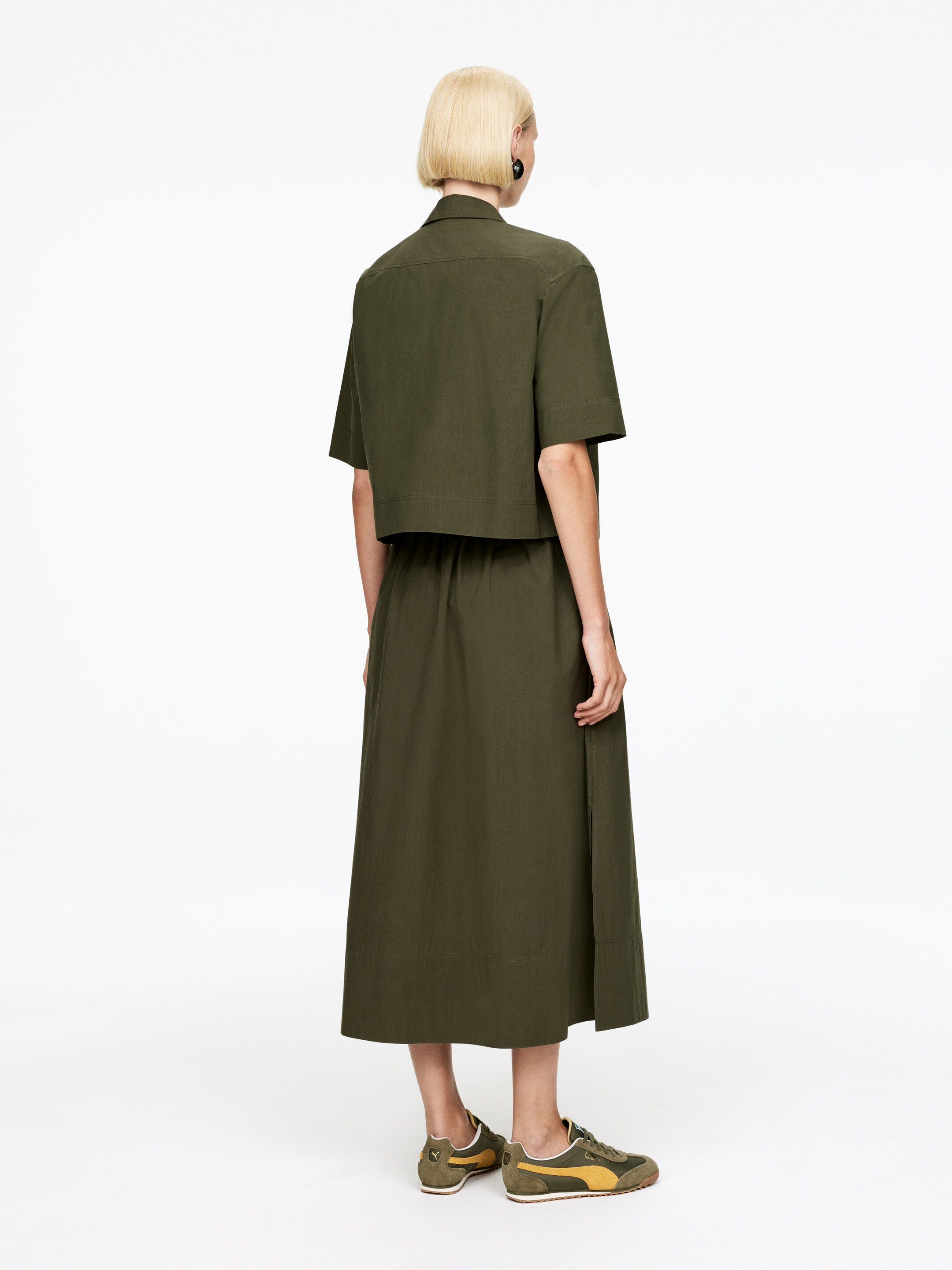 Grotere afbeelding bekijken: Short-Sleeve Cotton Shirt - Dark Khaki Green - DAMES | H&M BE 4
