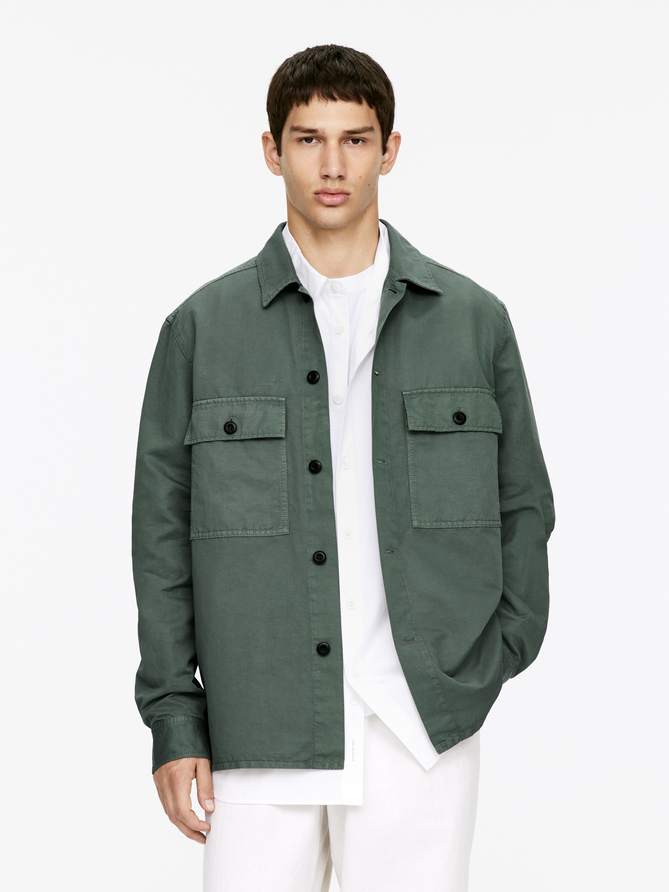 Sobrecamisa de lino y algodón - Verde empolvado/Azul empolvado