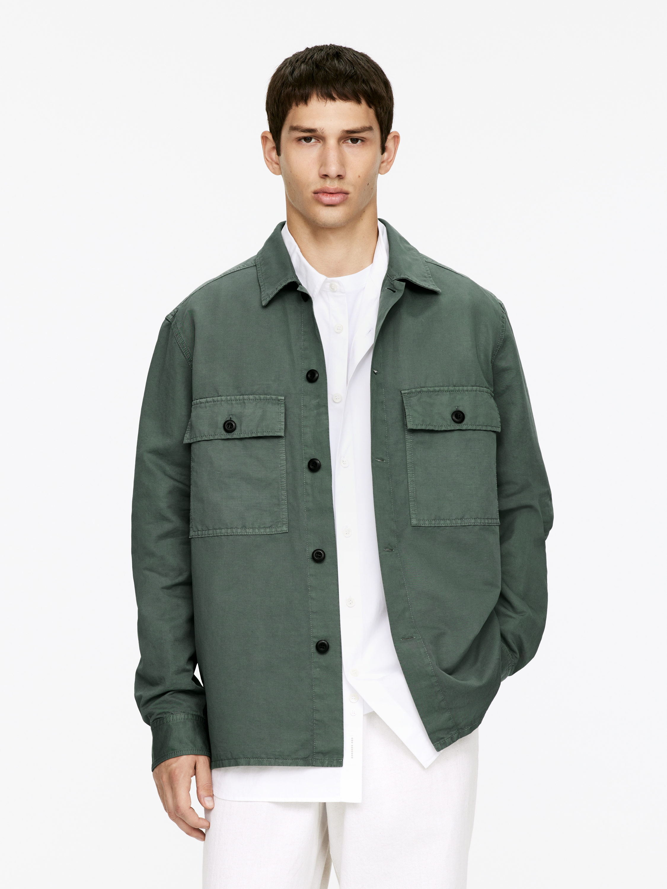 Cotton Linen Overshirt-#636860-16023