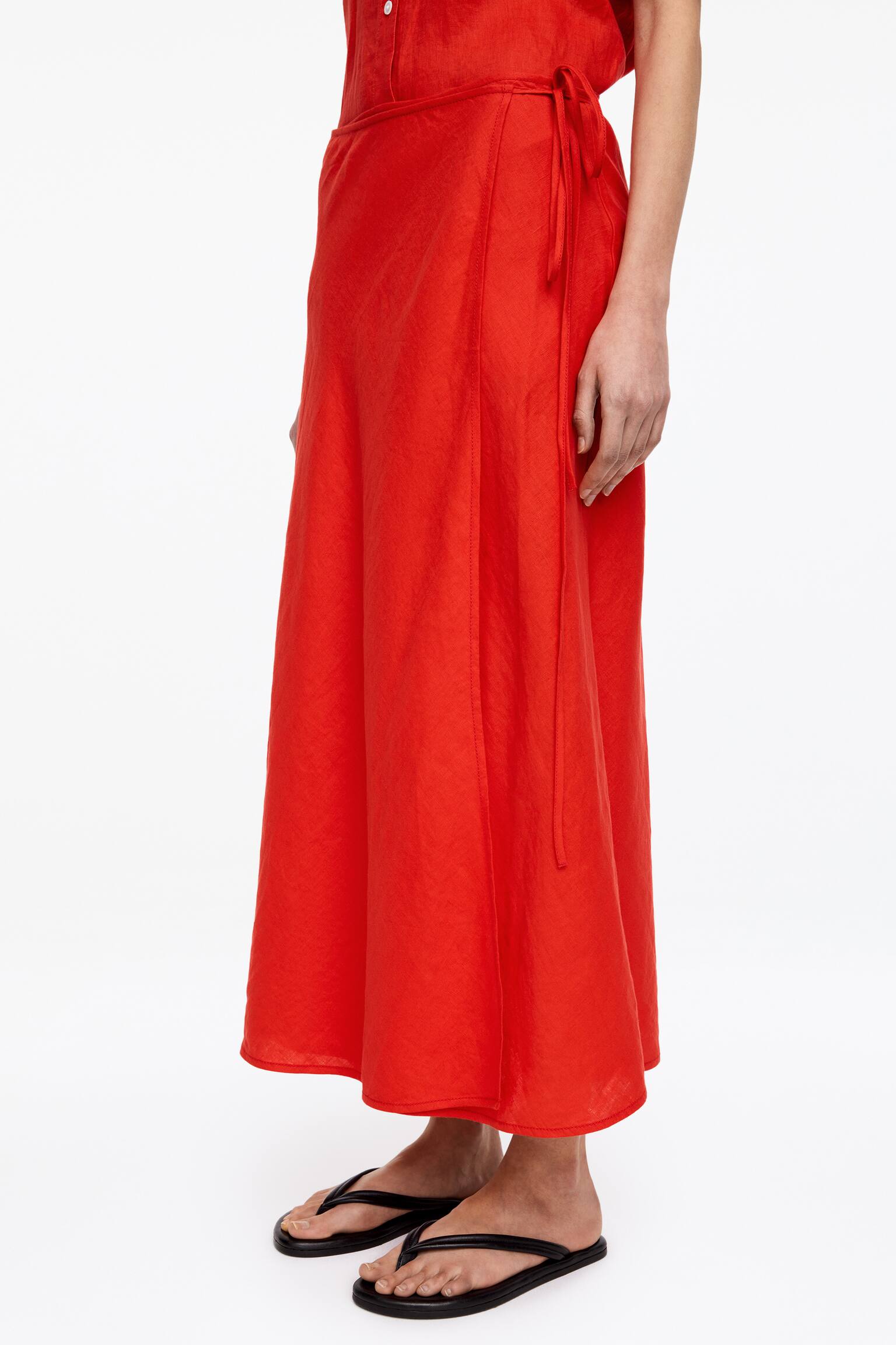 Omlottkjol i linne - Röd/Black - 5