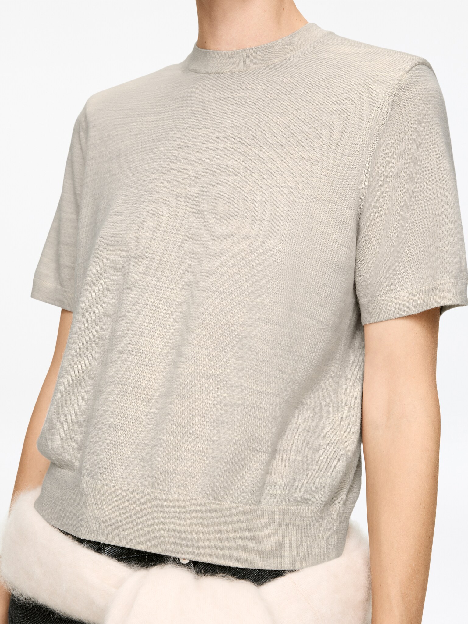 Knitted Merino Wool T-Shirt - Light Beige/Dark Blue/Dark Beige/Black - 3