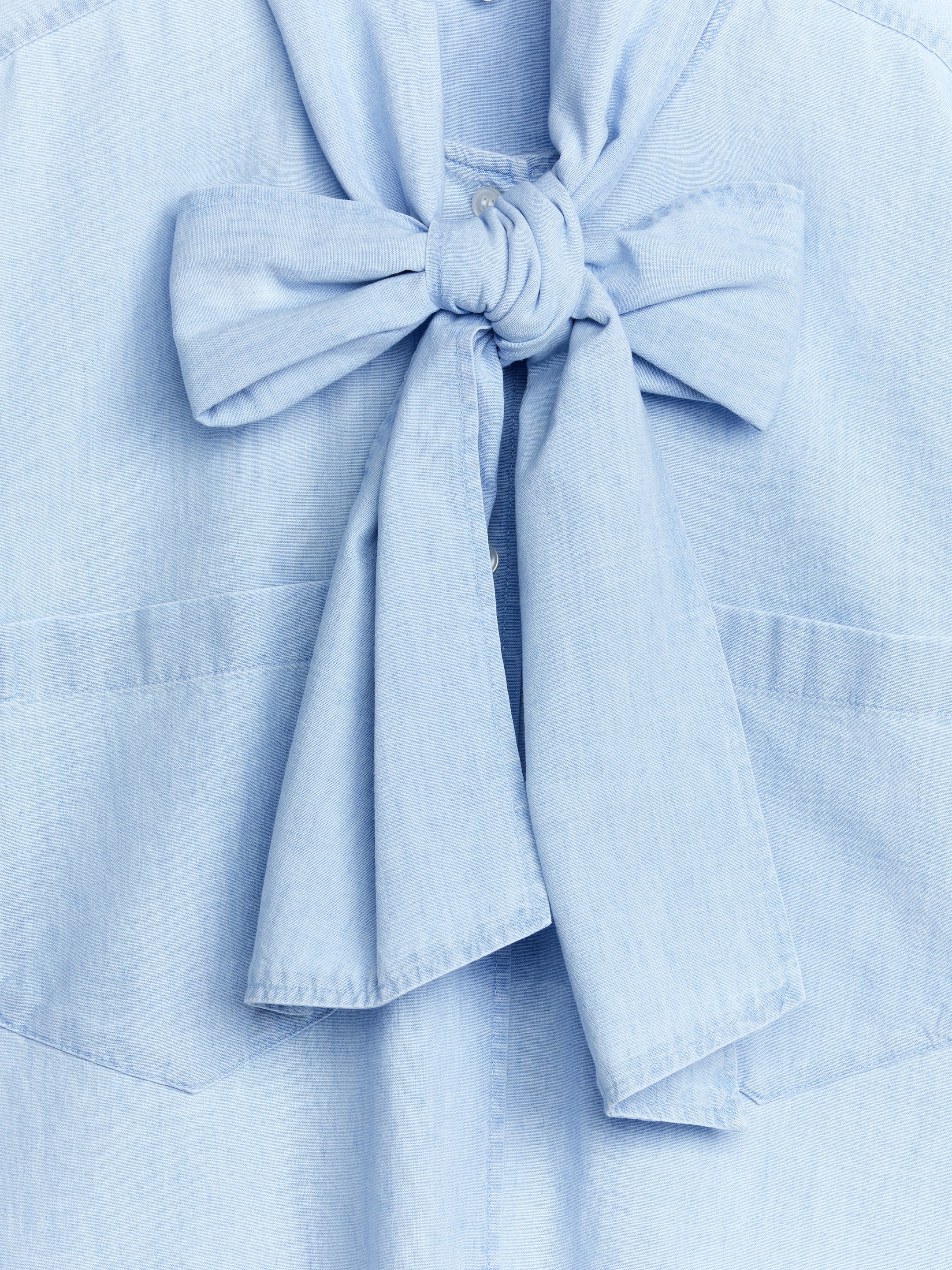 Bow-Detail Chambray Shirt - Light Blue - Regular fit - Women - StillMedia/DescriptiveDetail - 1