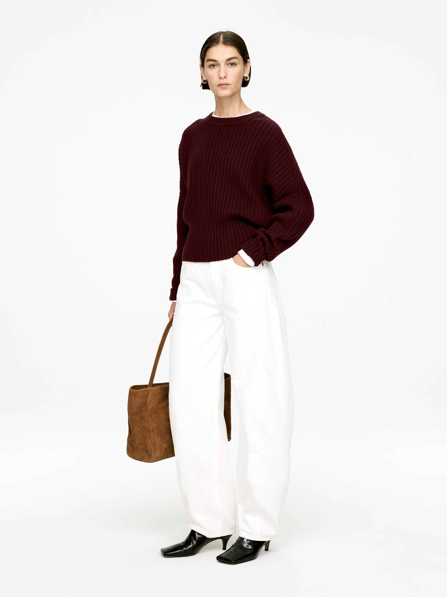 Zip-Detail Wool Jumper - Dark Red/Black - 4