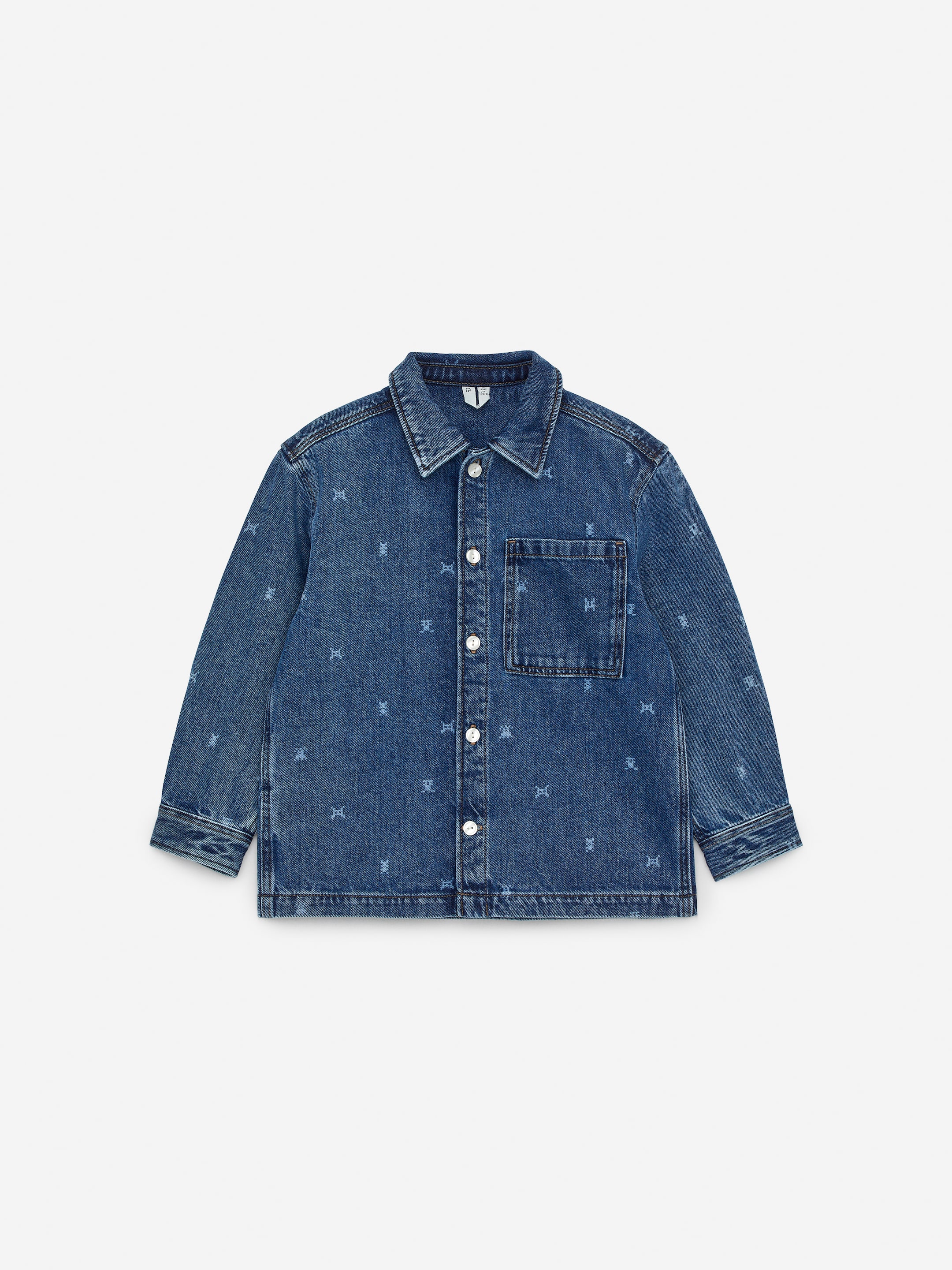 Print Denim Shirt-#496496-14507