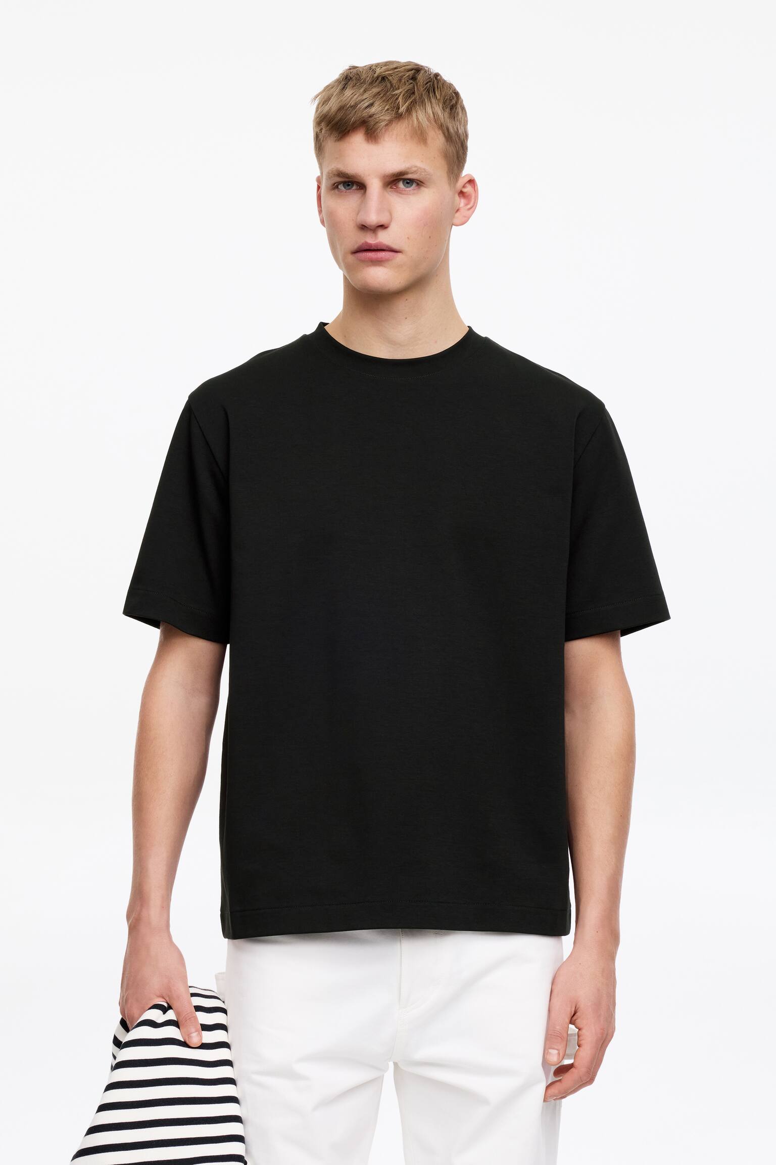 T-shirt carré en interlock - Noir/Blanc/Bleu foncé - 1