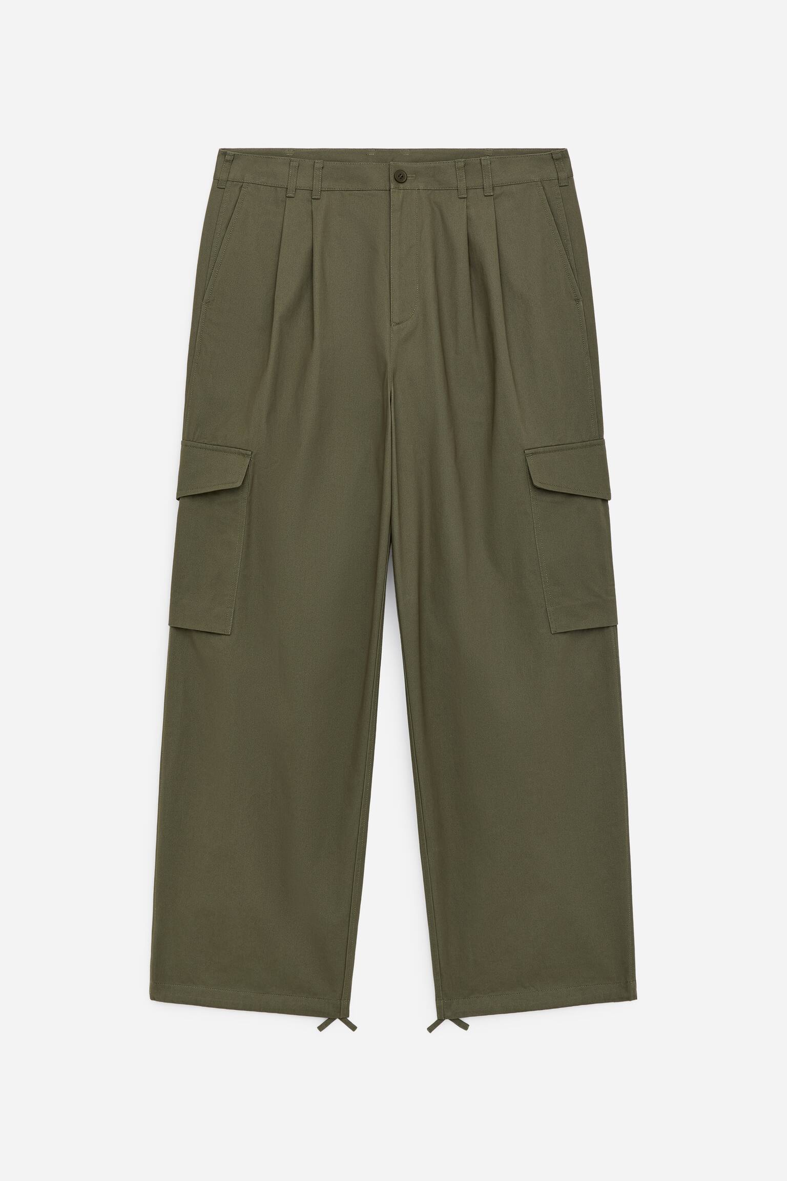 Voľné cargo nohavice - Khaki zelená/Sivobiela - 2