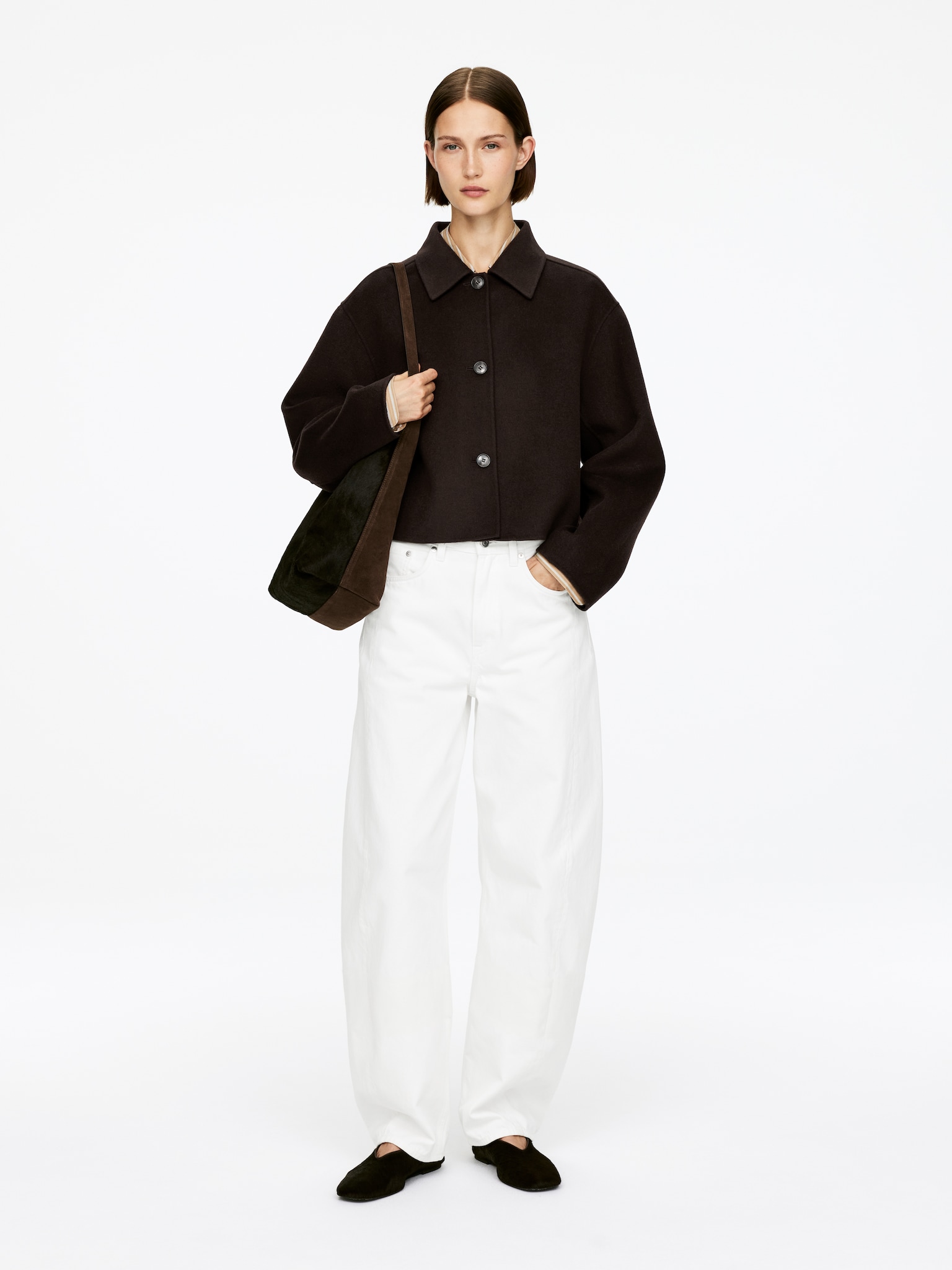 Overshirt in tessuto doppiato di misto lana - Marrone scuro/Verde