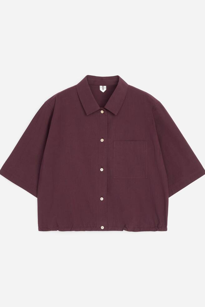 Camicia in cotone a maniche corte - Prugna/Bianco/Nero - 1