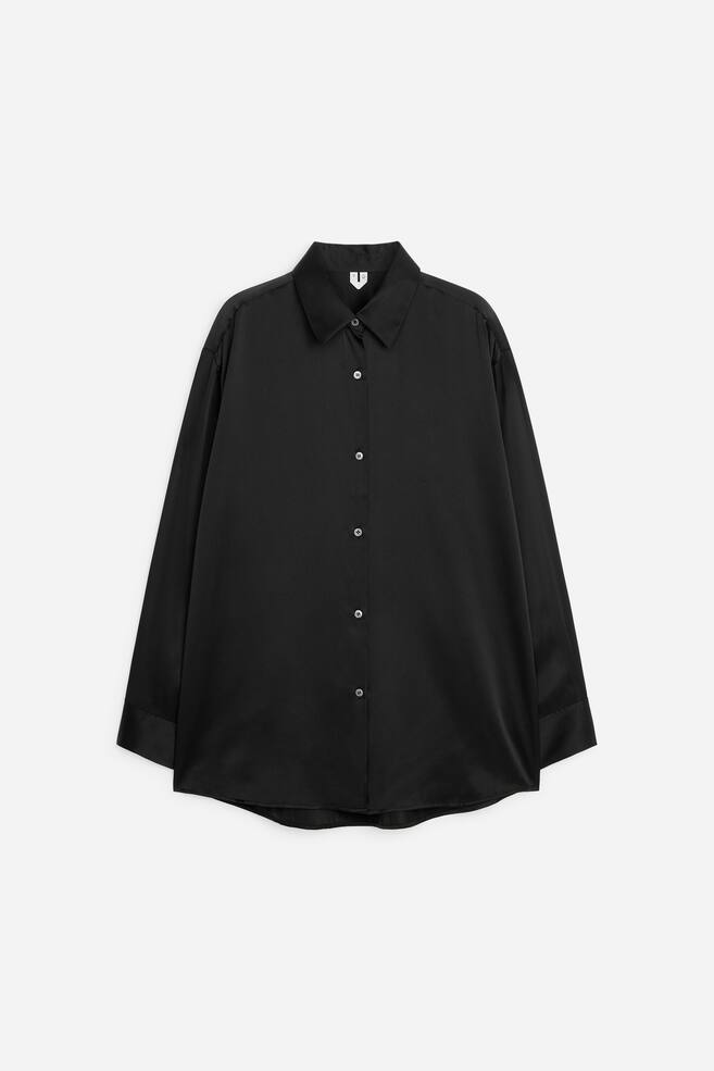 Silk Satin Shirt - Black/Taupe - 1