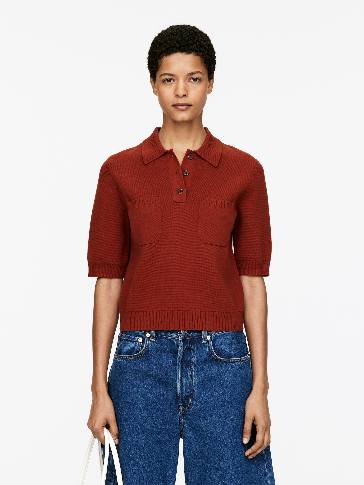 Poloshirt aus Baumwolle - Rostrot/Dunkelblau/Beige