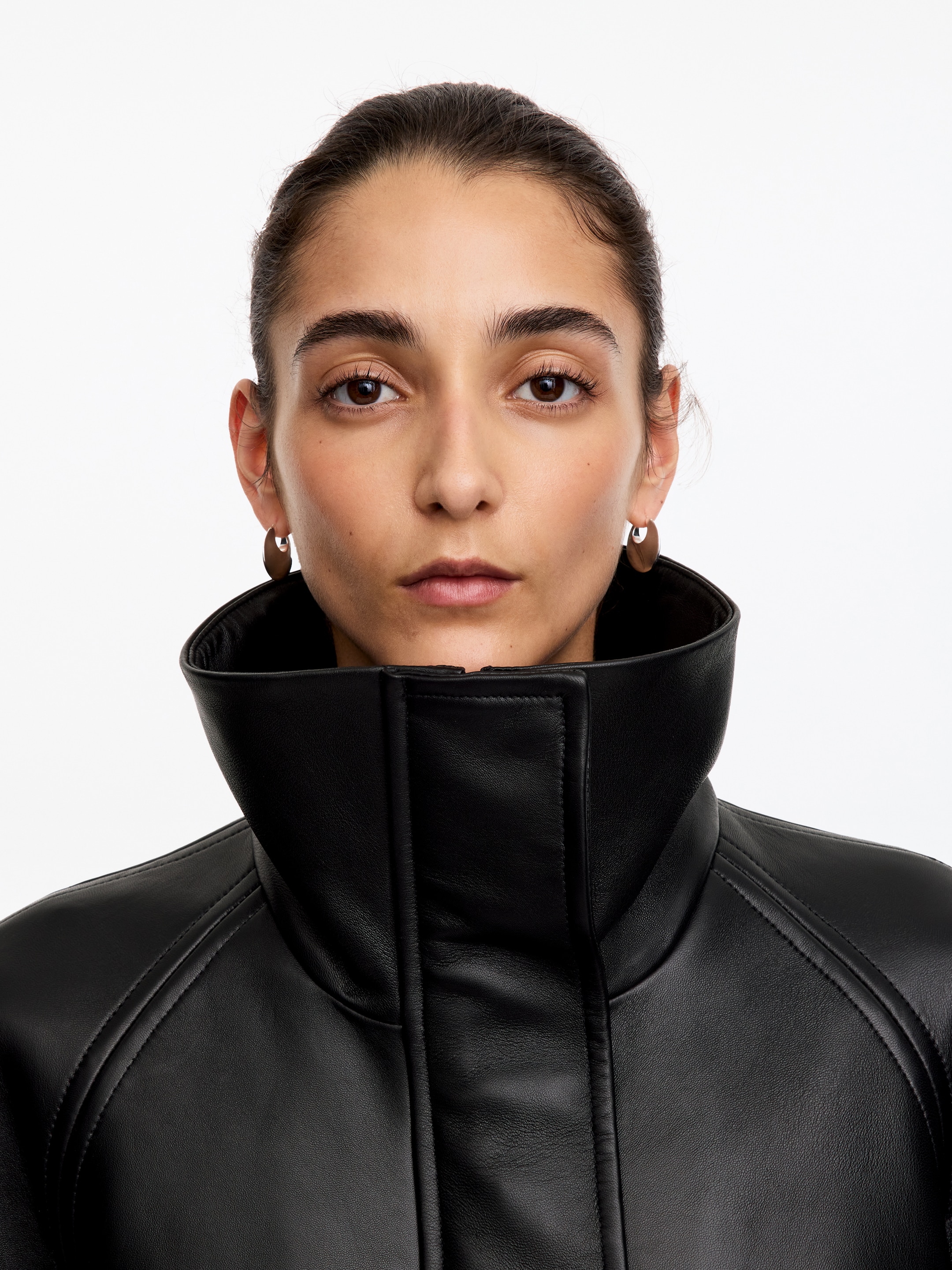Leather Funnel-Neck Jacket - Black - Relaxed fit - women - StillMedia/Lookbook - 7
