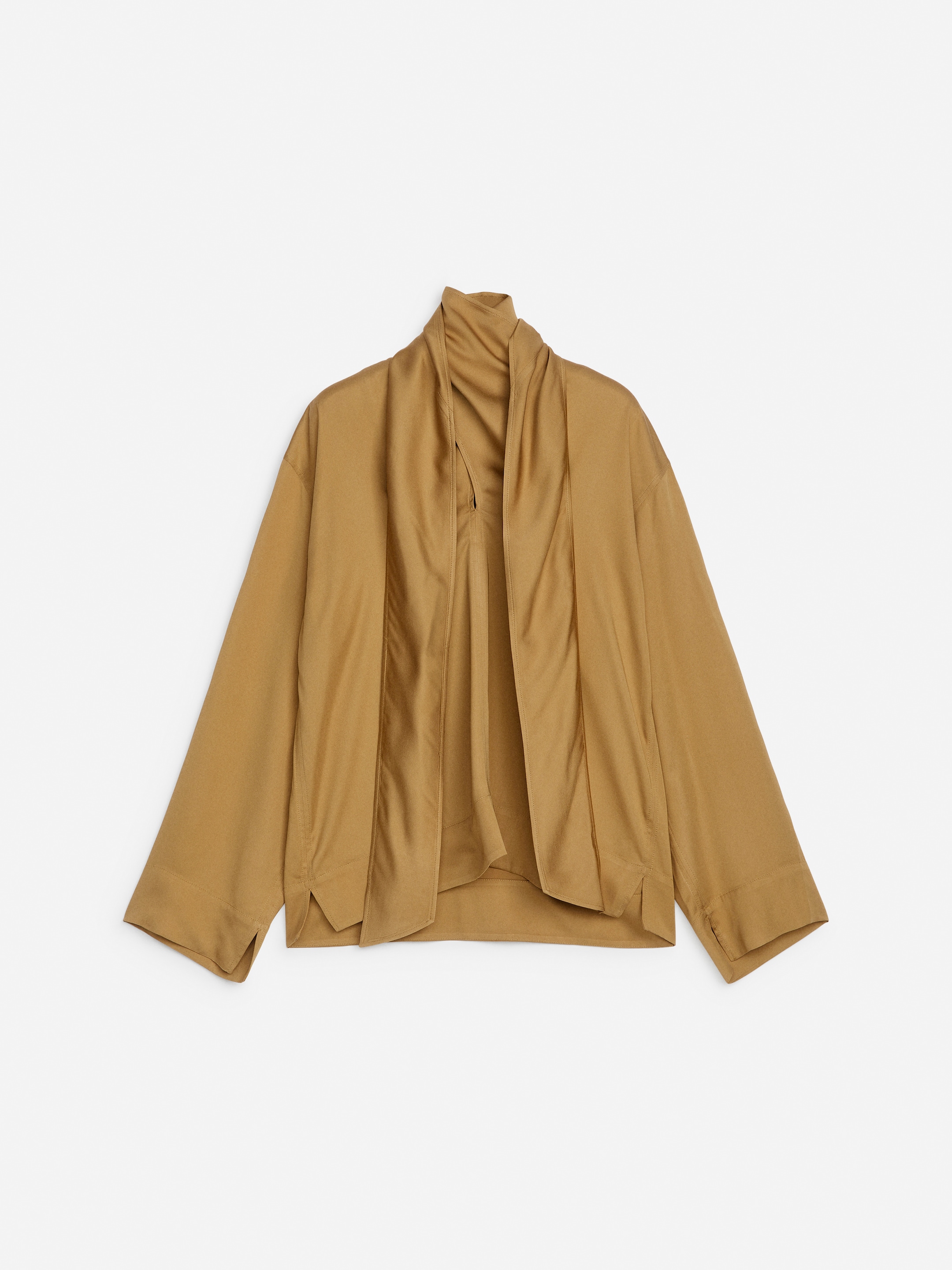Visa större bild: Blus med scarfdetalj - Mörkbeige - DAM | H&M SE 1