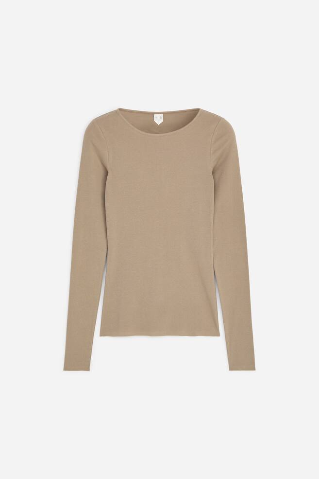 Doorschijnende geribbelde top met lange mouwen - Beige/Gebroken wit/Zwart - 1