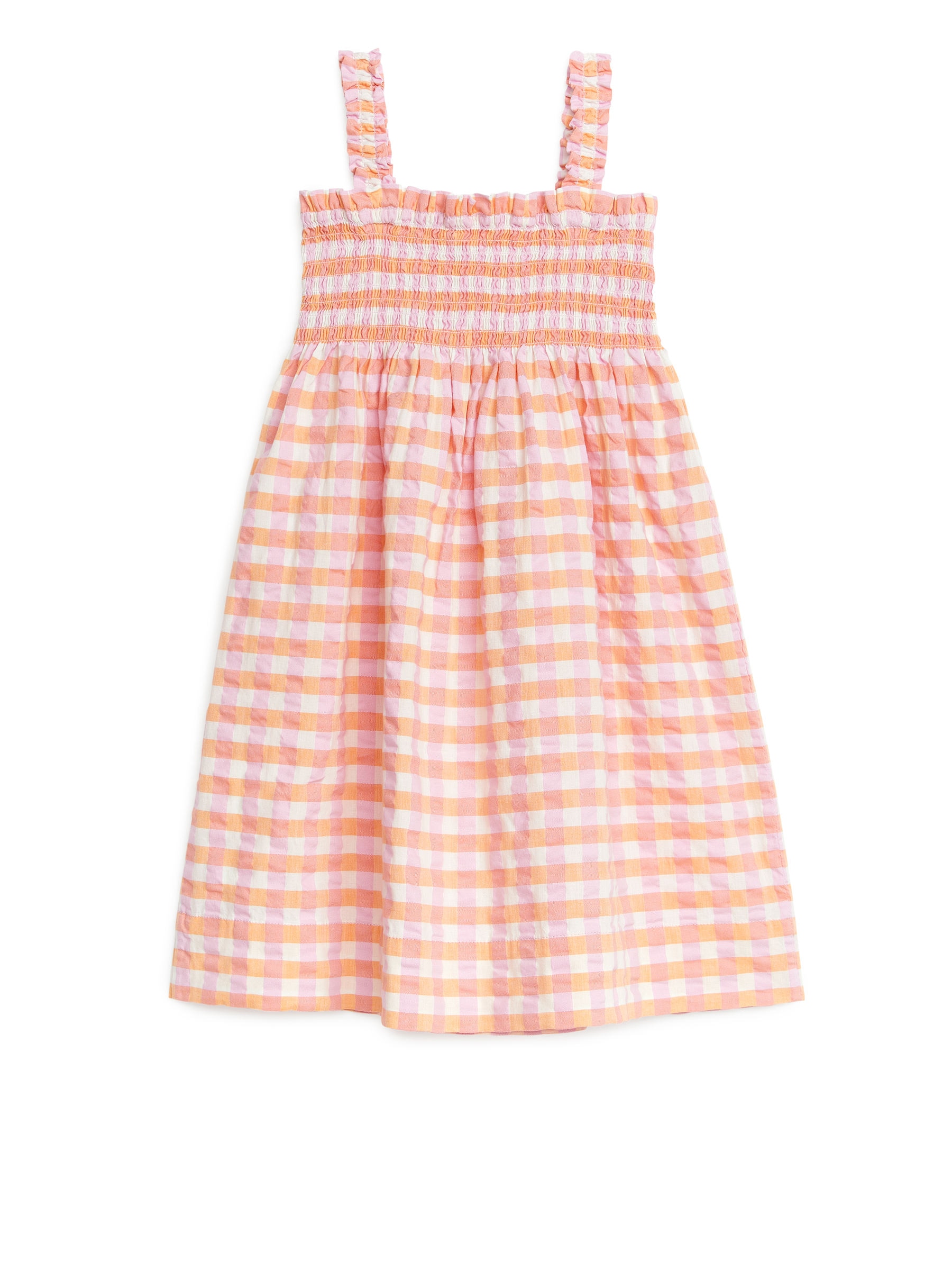Abito in seersucker con lavorazione a punto smock - Arancione/Motivo a quadri - Regular fit - Children - StillMedia/DescriptiveStillLife - 1