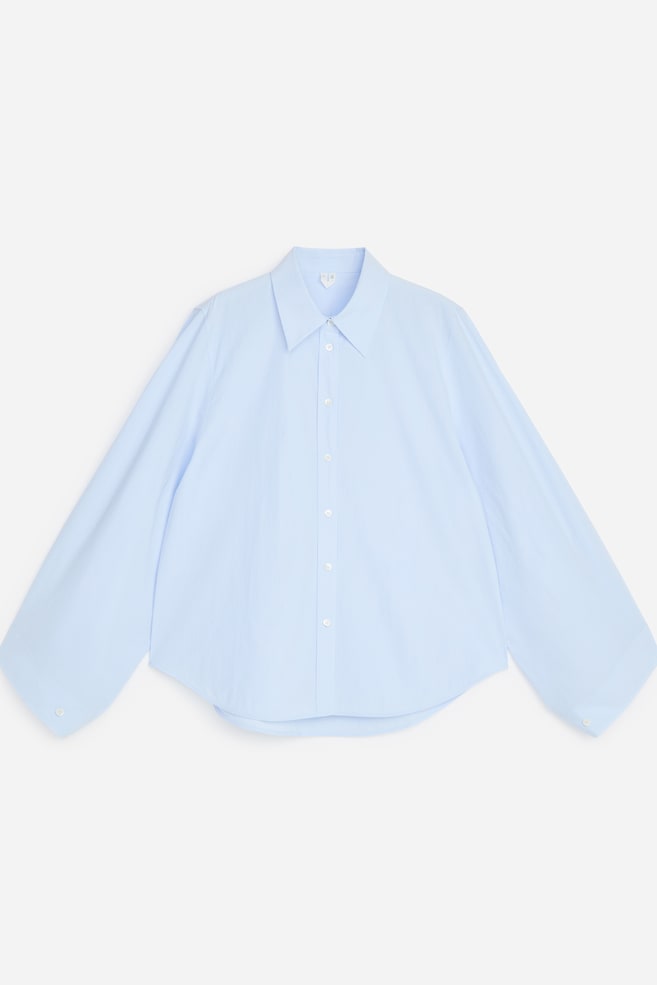 Volume-Sleeve Shirt - Light Blue/Dark Brown - 1