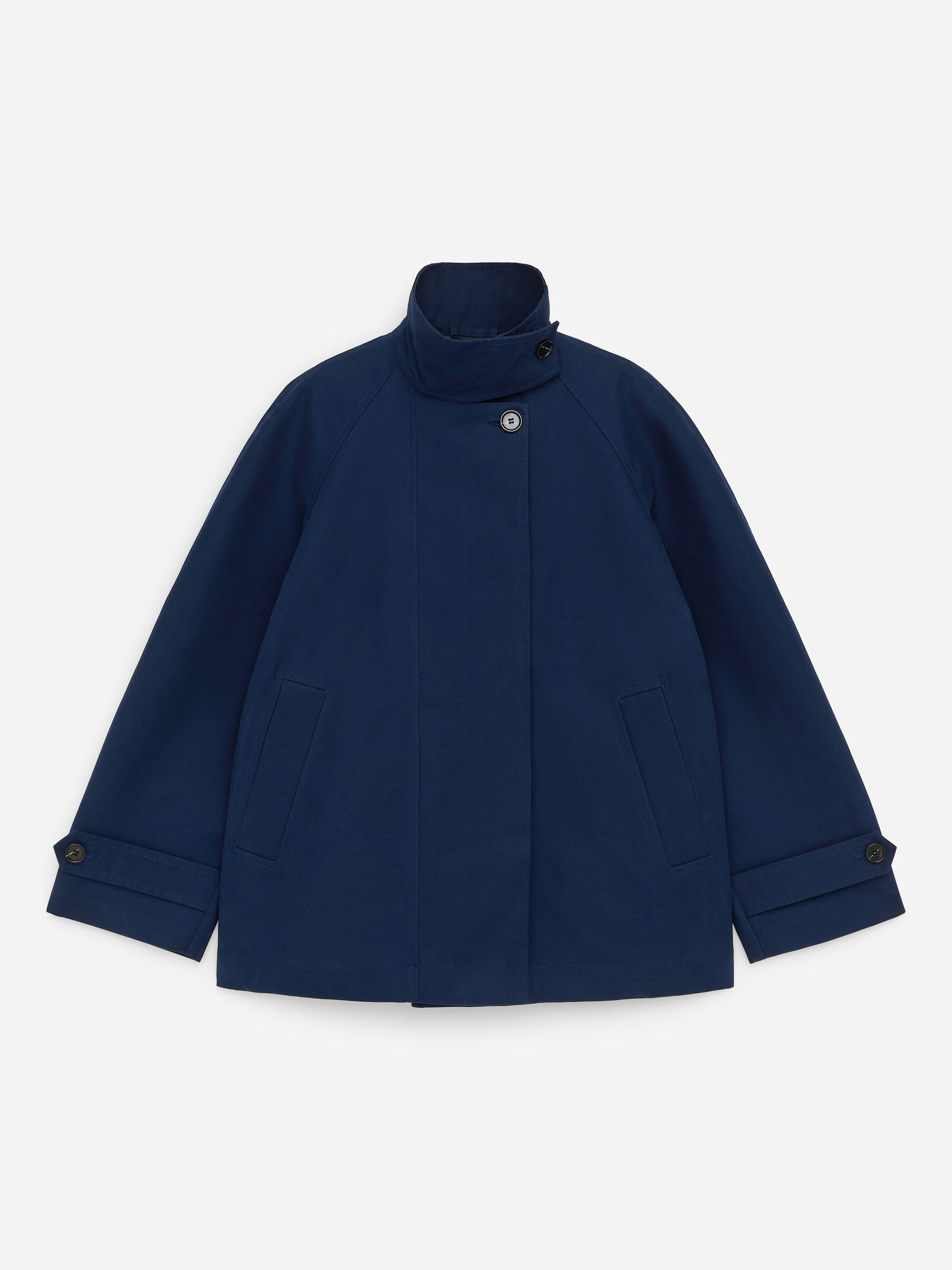 Funnel-Collar Cotton Jacket - Dark Blue - Relaxed fit - Women - StillMedia/DescriptiveStillLife - 1