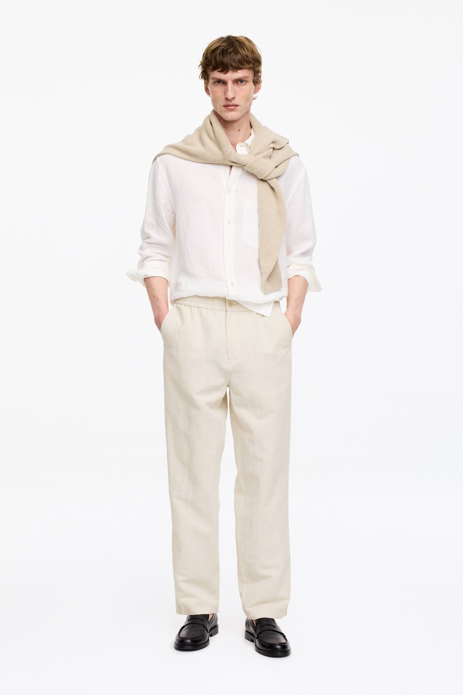 Byxor i linneblandning - Beige/Svart/Brun/Mörkblå - 8