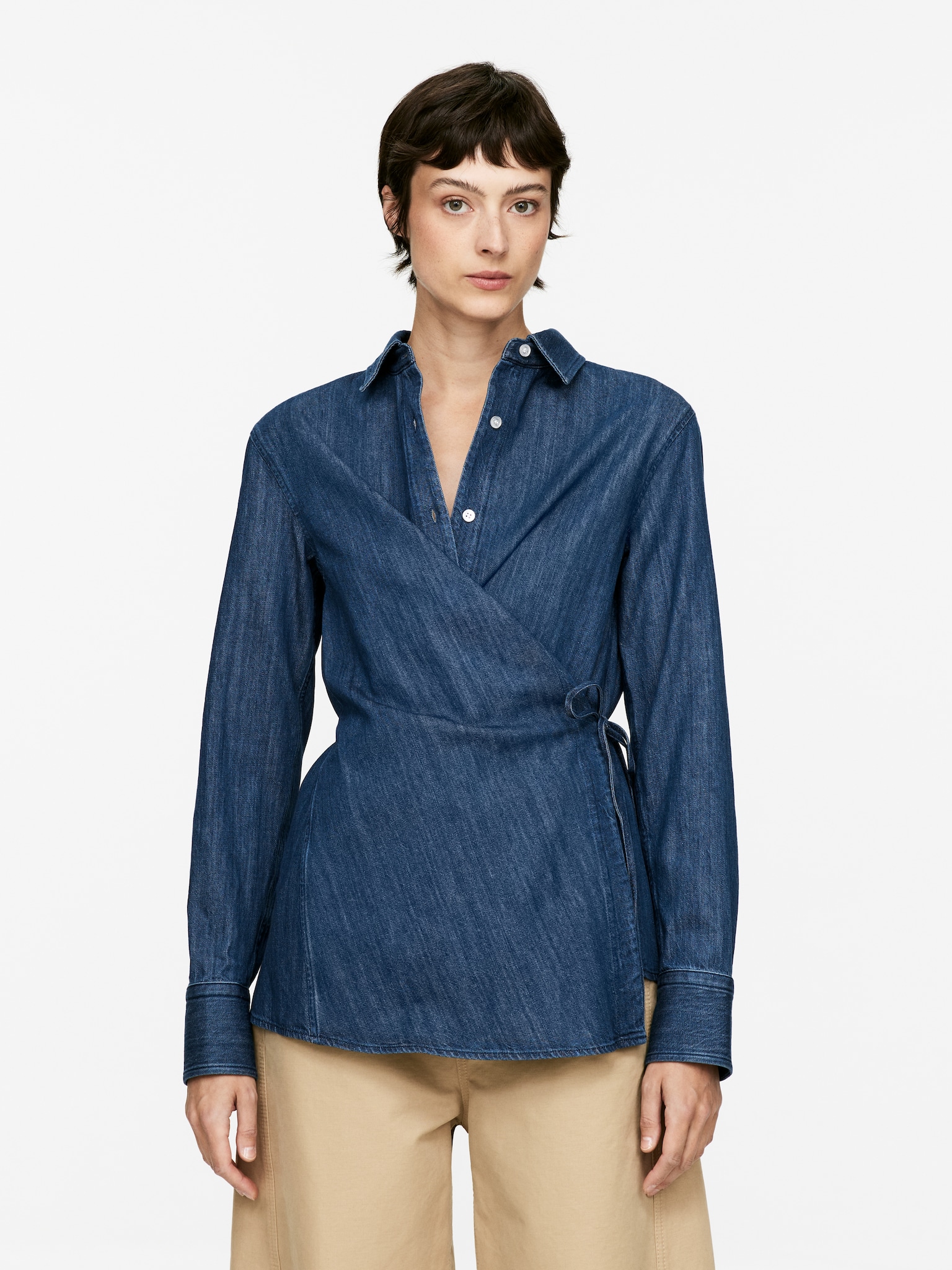 Camisa cruzada denim - Azul