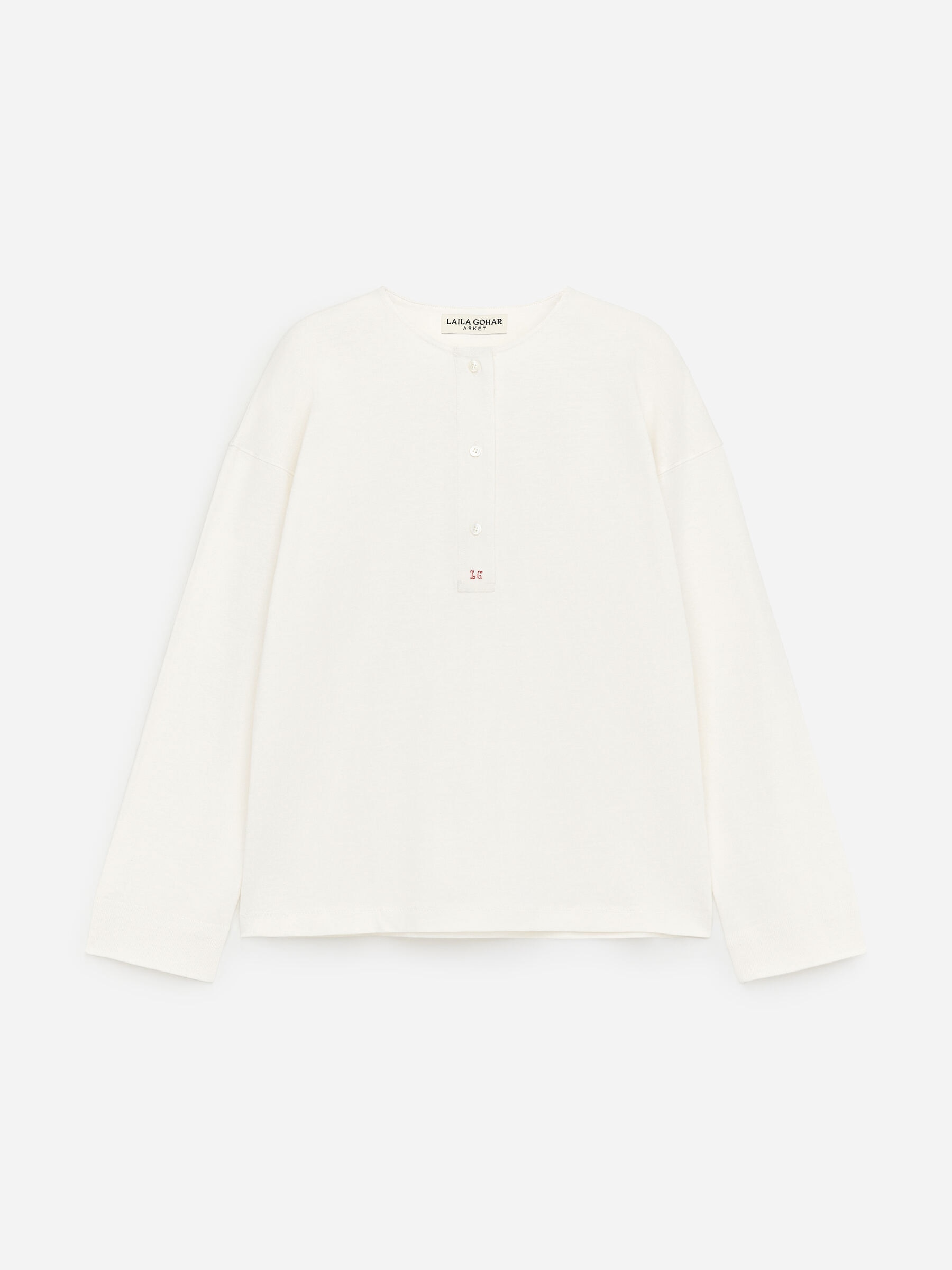 ARKET and Laila Gohar Monogram Henley - Off-White - Regular fit - Women - StillMedia/DescriptiveStillLife - 1