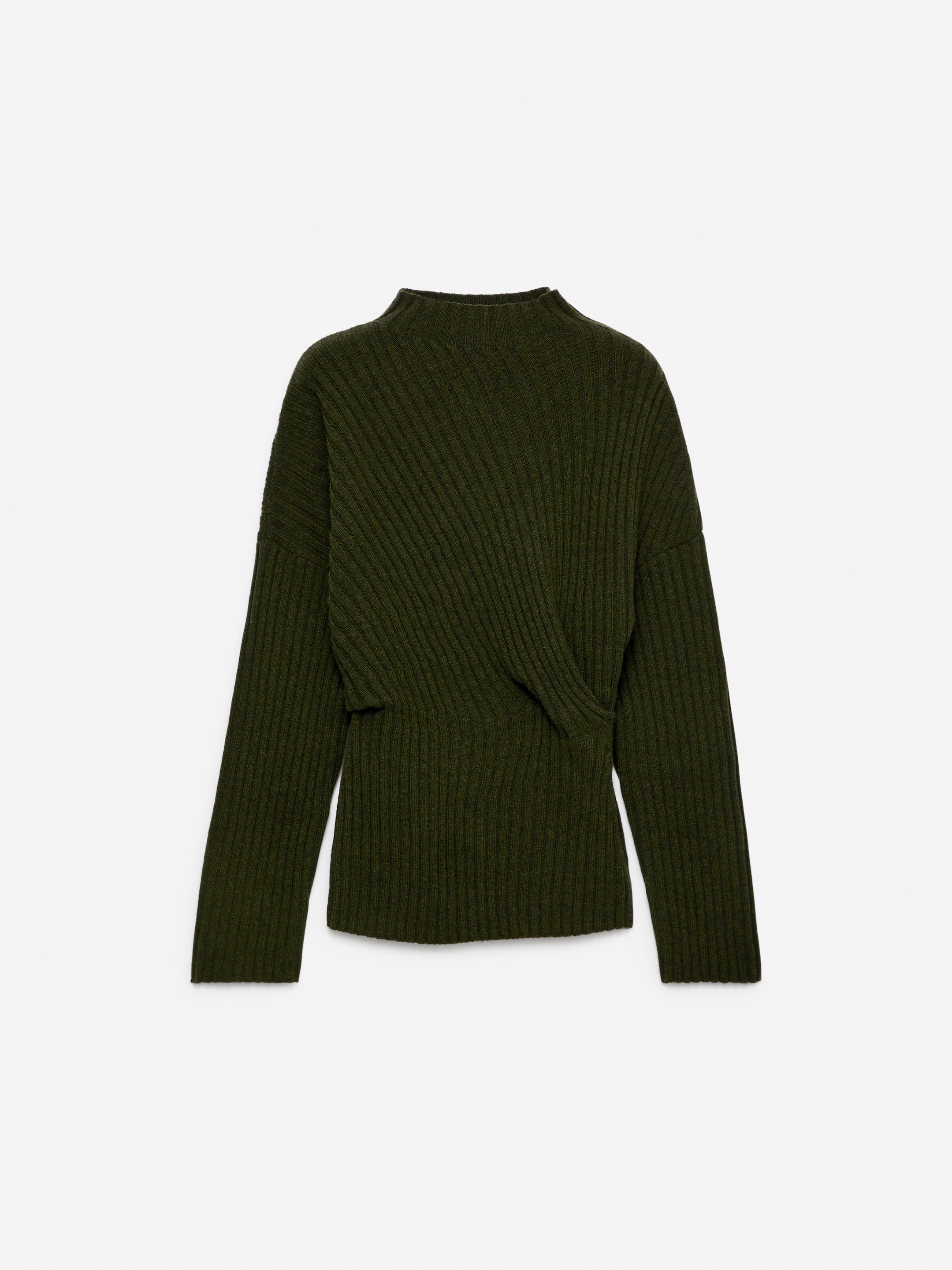 Pull drapé en laine - Vert kaki - Regular fit - Femme - StillMedia/DescriptiveStillLife - 1