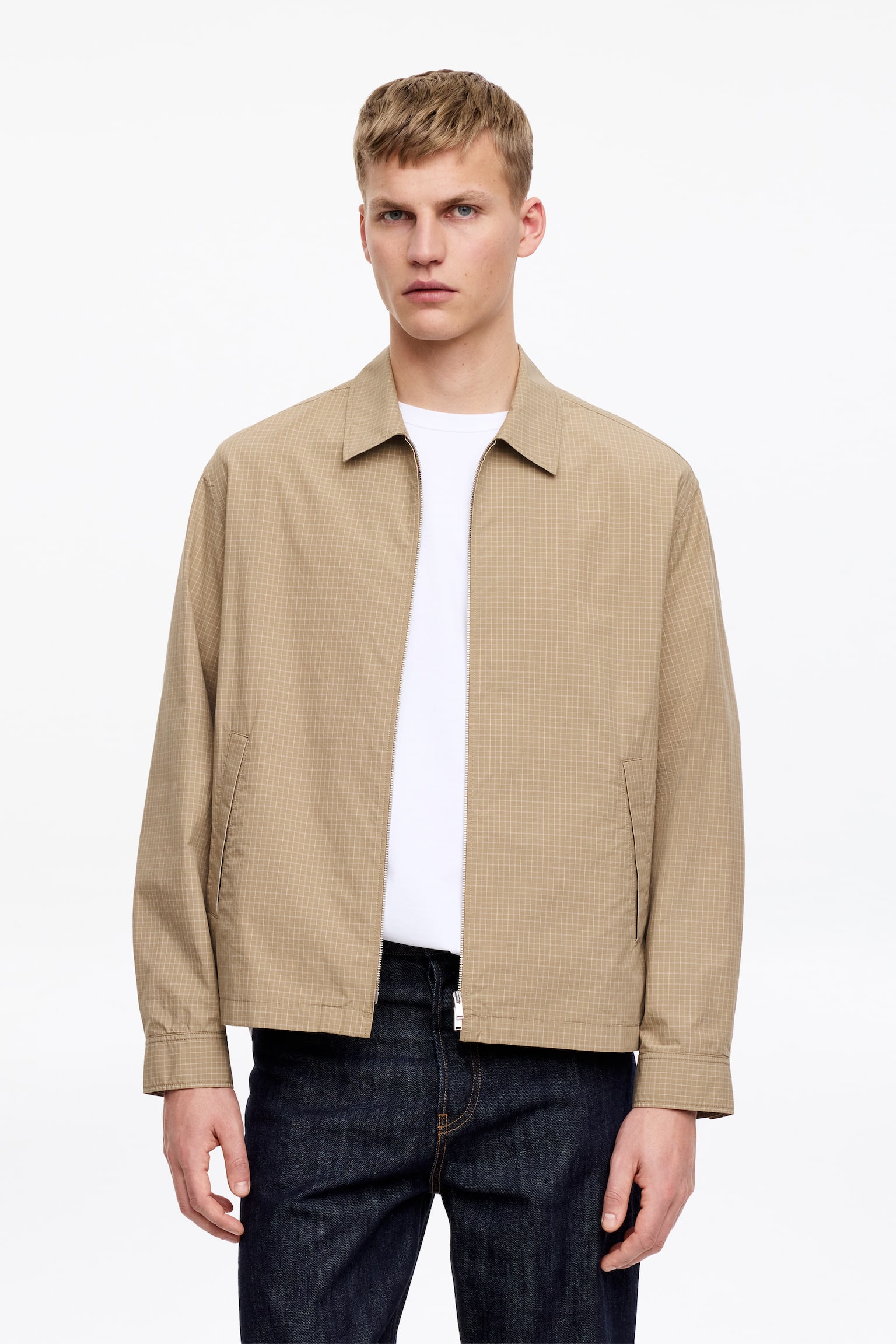 Poplin Drizzler Jacket - Beige/Checkered - 1