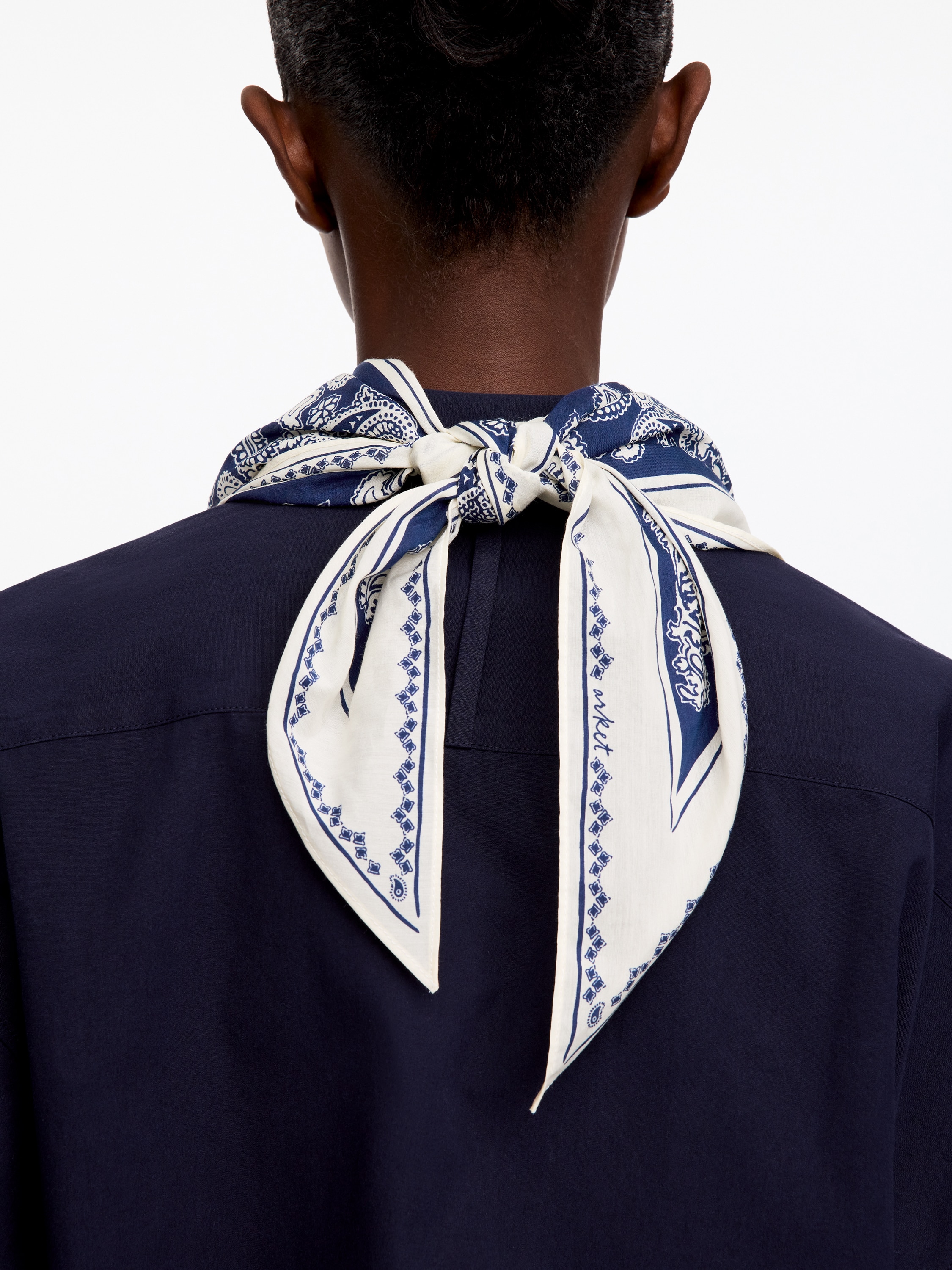 Cotton-Silk Paisley Scarf - Modrá/Černá