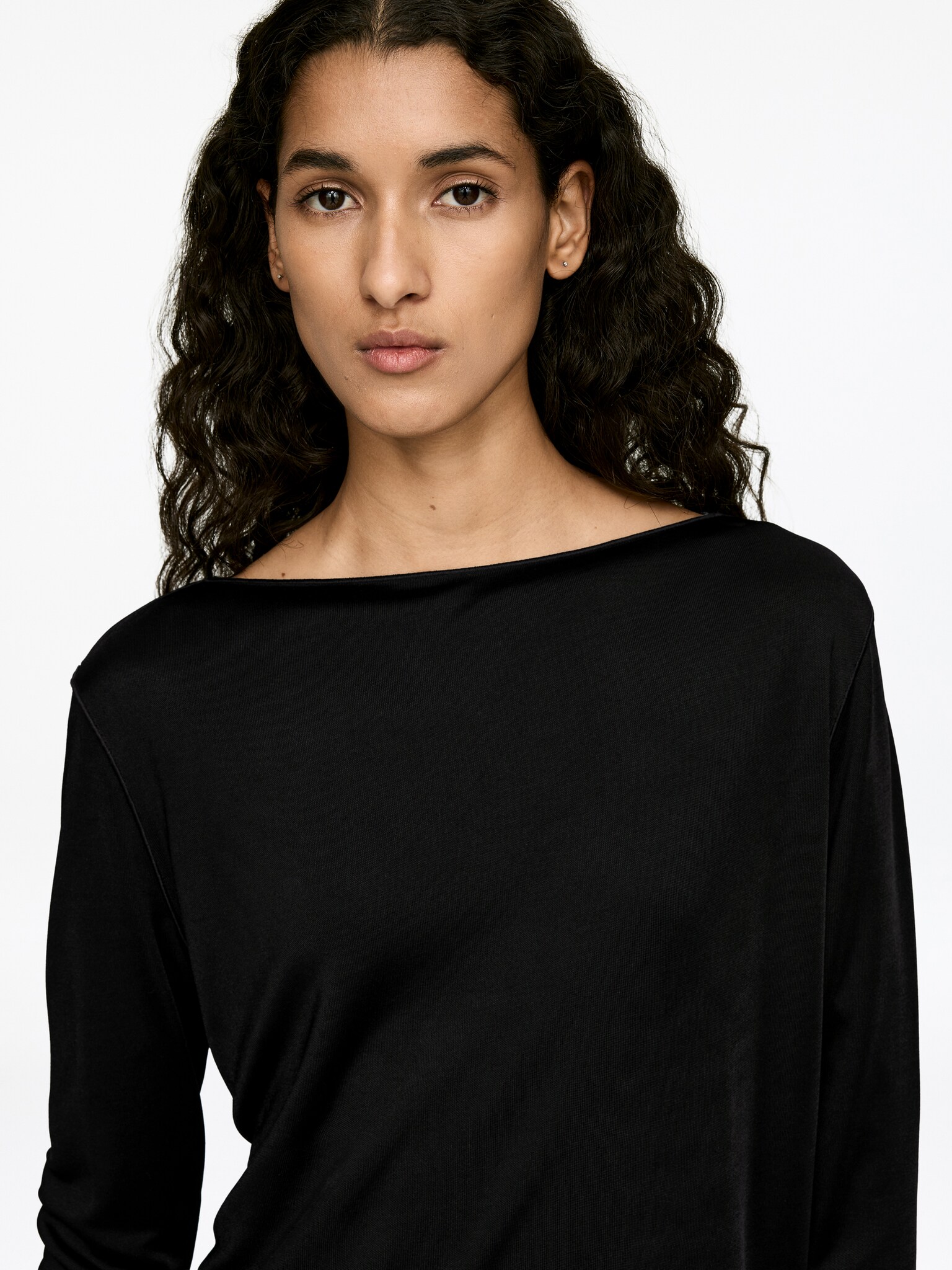 Satin Boat-Neck Top - Black/Pink - 4