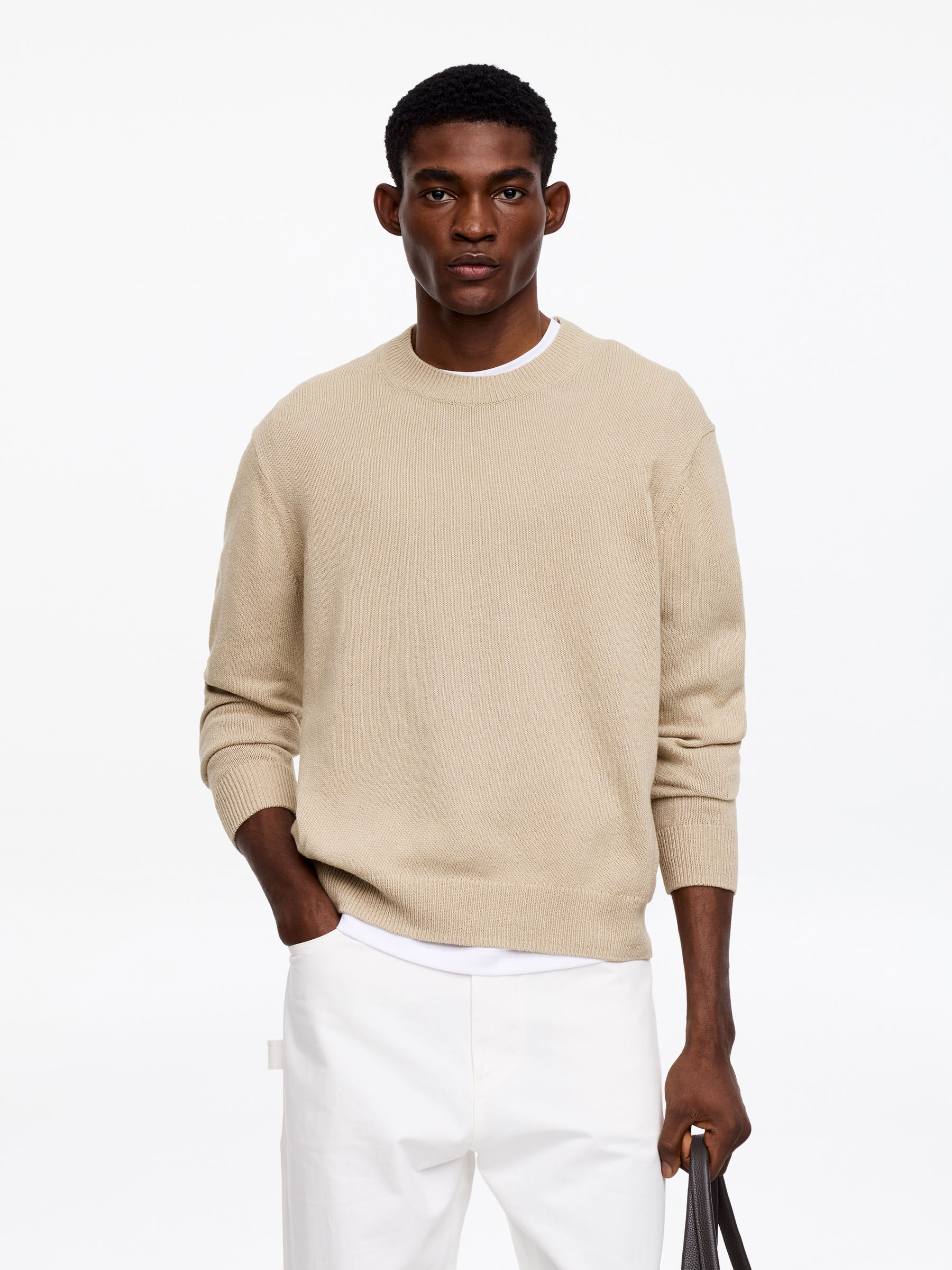 Linen Cotton Jumper-#D4D4B8-18454