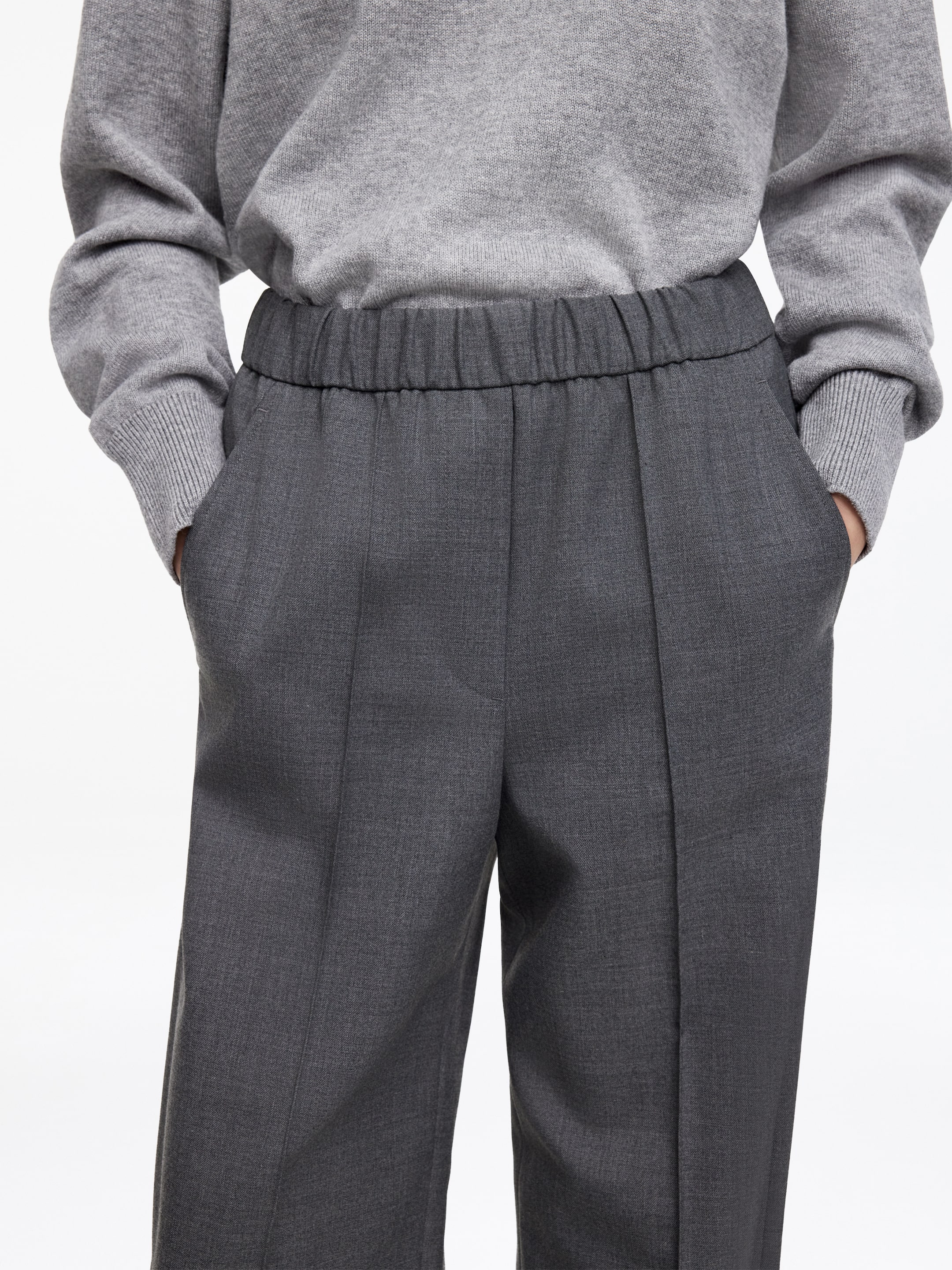 Elastic Waist Tailored Trousers - Dark Grey - Relaxed fit - Women - StillMedia/Lookbook - 8