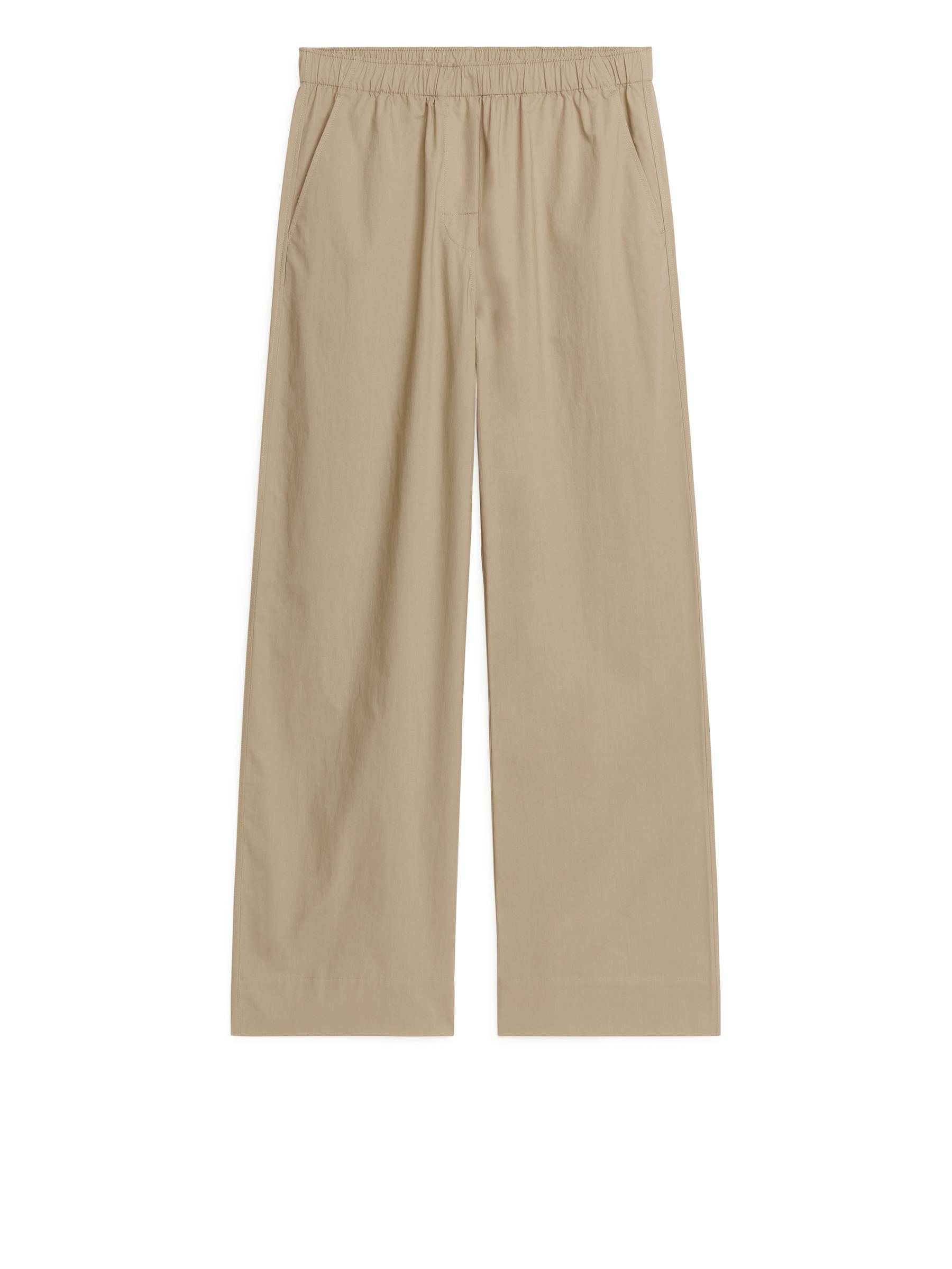 Straight-Cut Poplin Trousers - Beige - Relaxed fit - Women - StillMedia/DescriptiveStillLife - 1