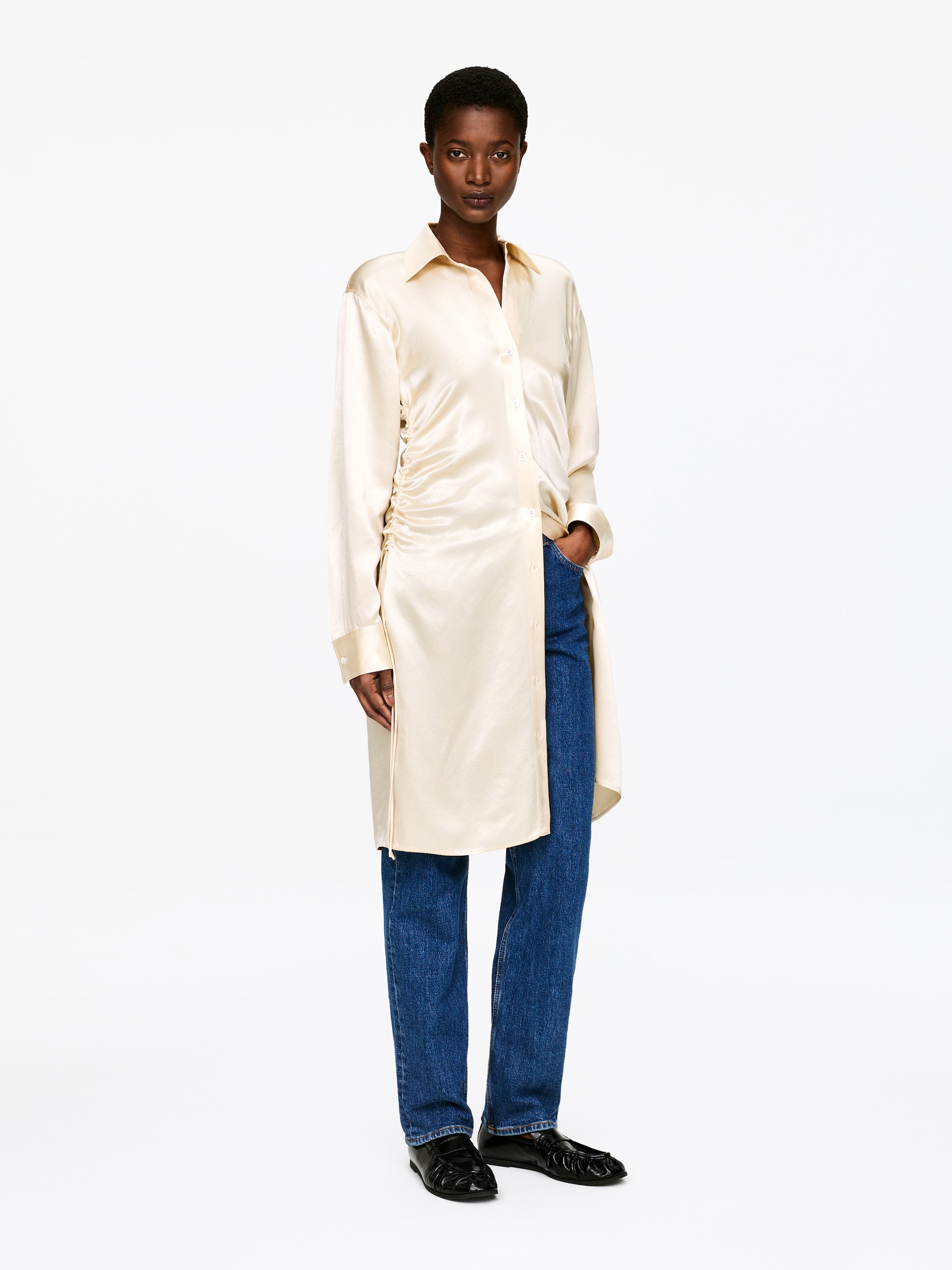 Slouch Satin Dress-#DCD6C7-17833