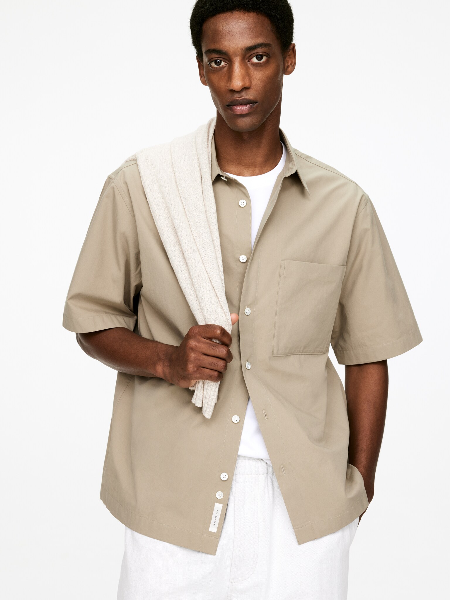 Chemise oversize en popeline - Taupe/Bleu - 5