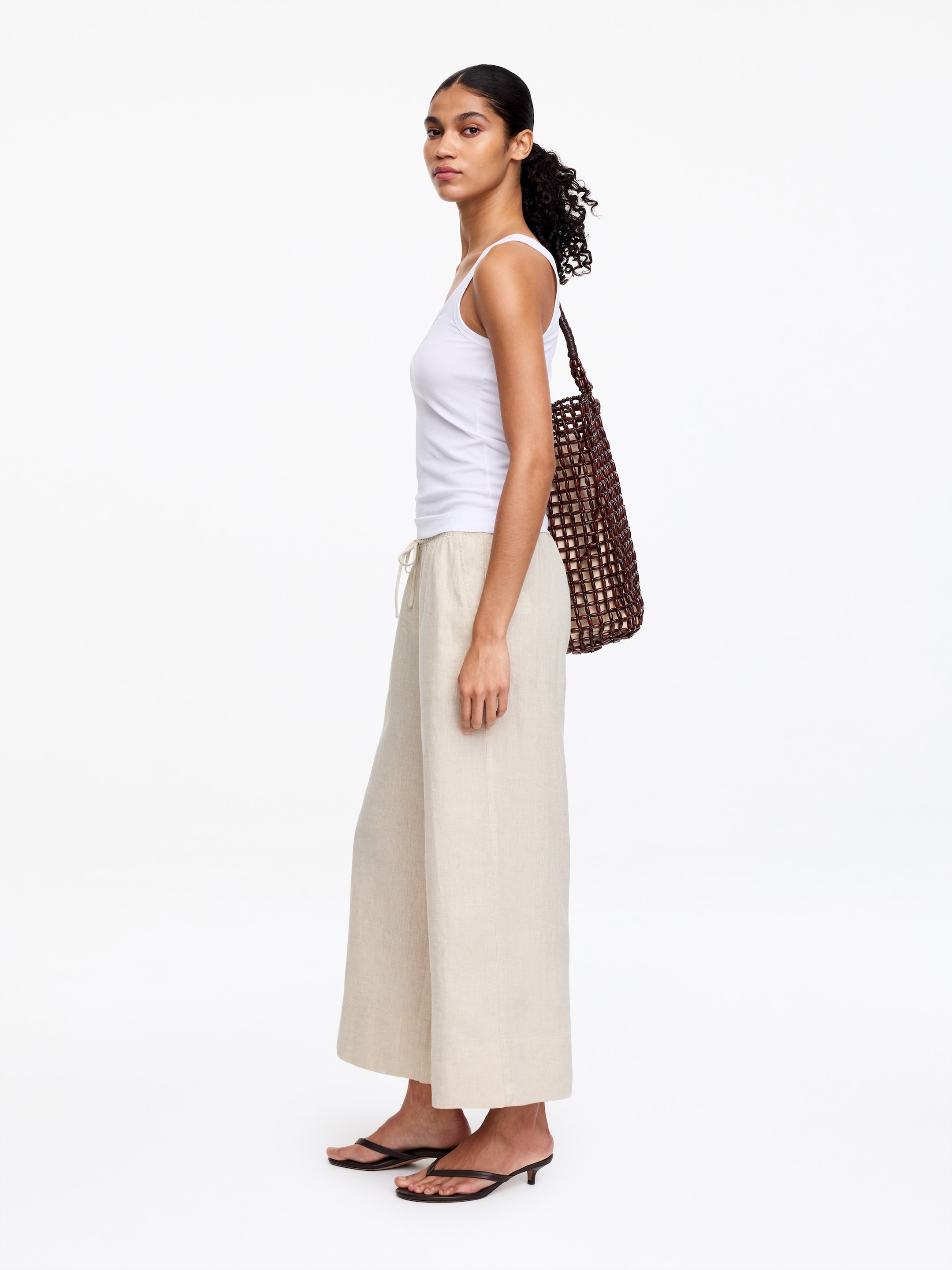 Kortare linnebyxor - Beige - Loose fit - Women - StillMedia/Lookbook - 10