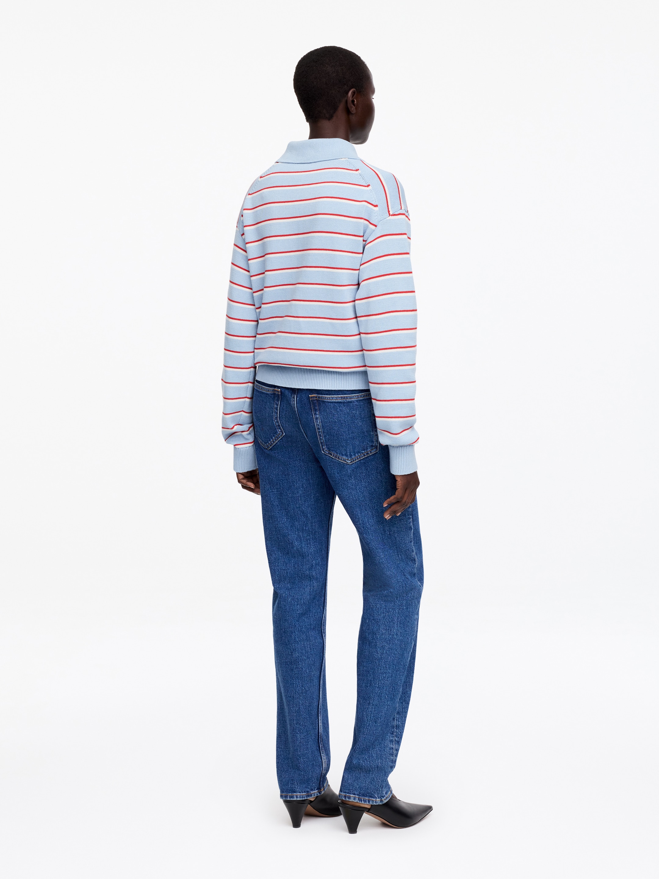 Knitted Polo Shirt - Blue/Red/White - Regular fit - Women - StillMedia/Lookbook - 7