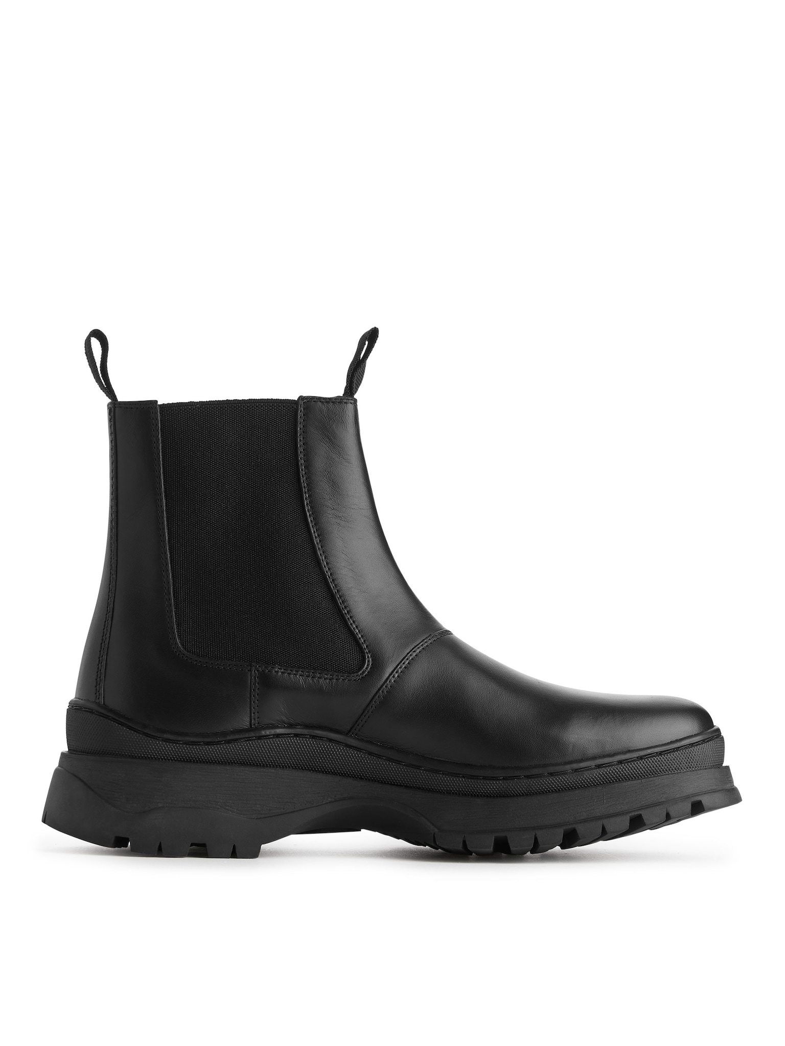 Lederstiefelette mit klobiger Sohle - Schwarz